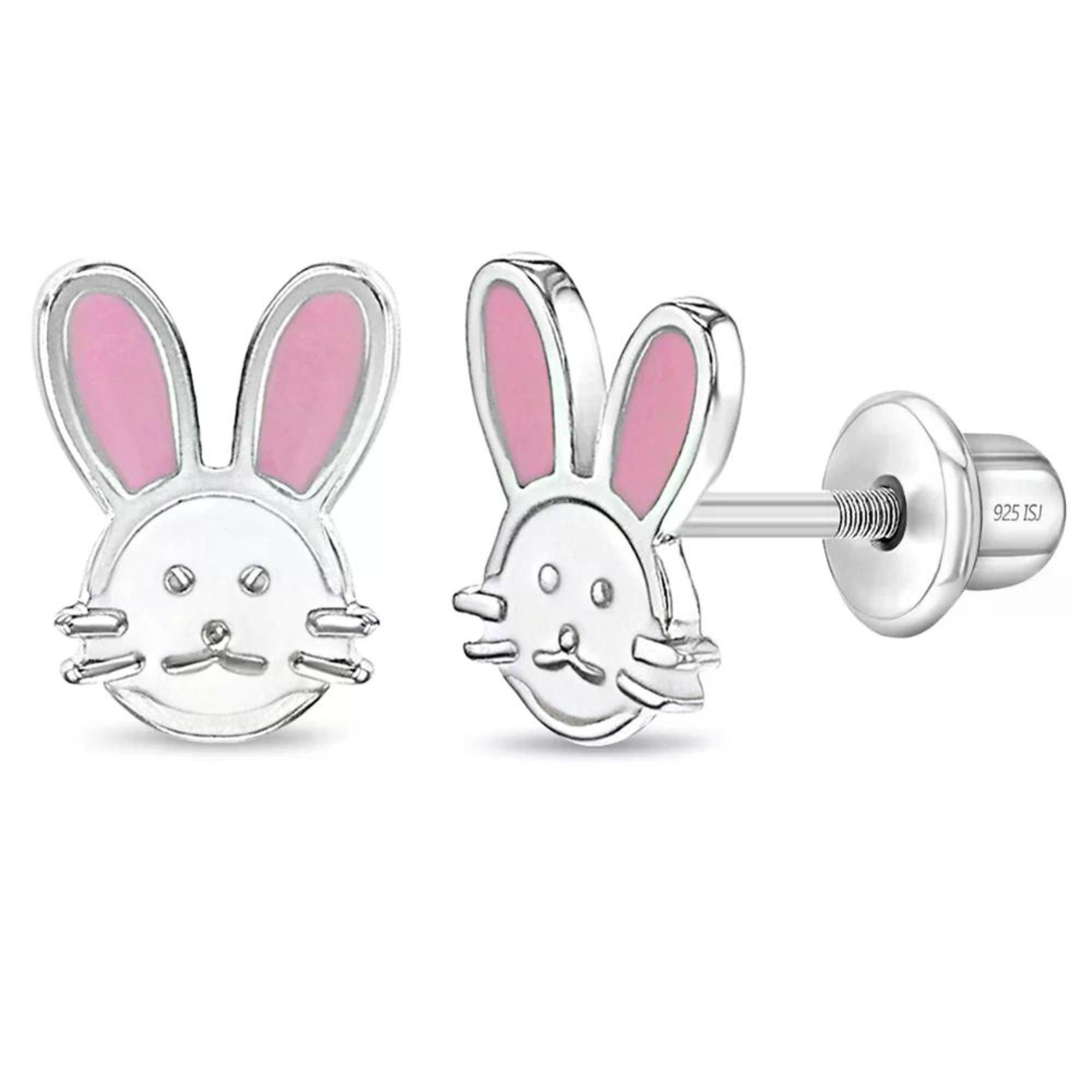 schmuck23 Paar Ohrstecker Kinderohrringe Hase 925 Silber (Geschenkset), incl. Schraubverschluss