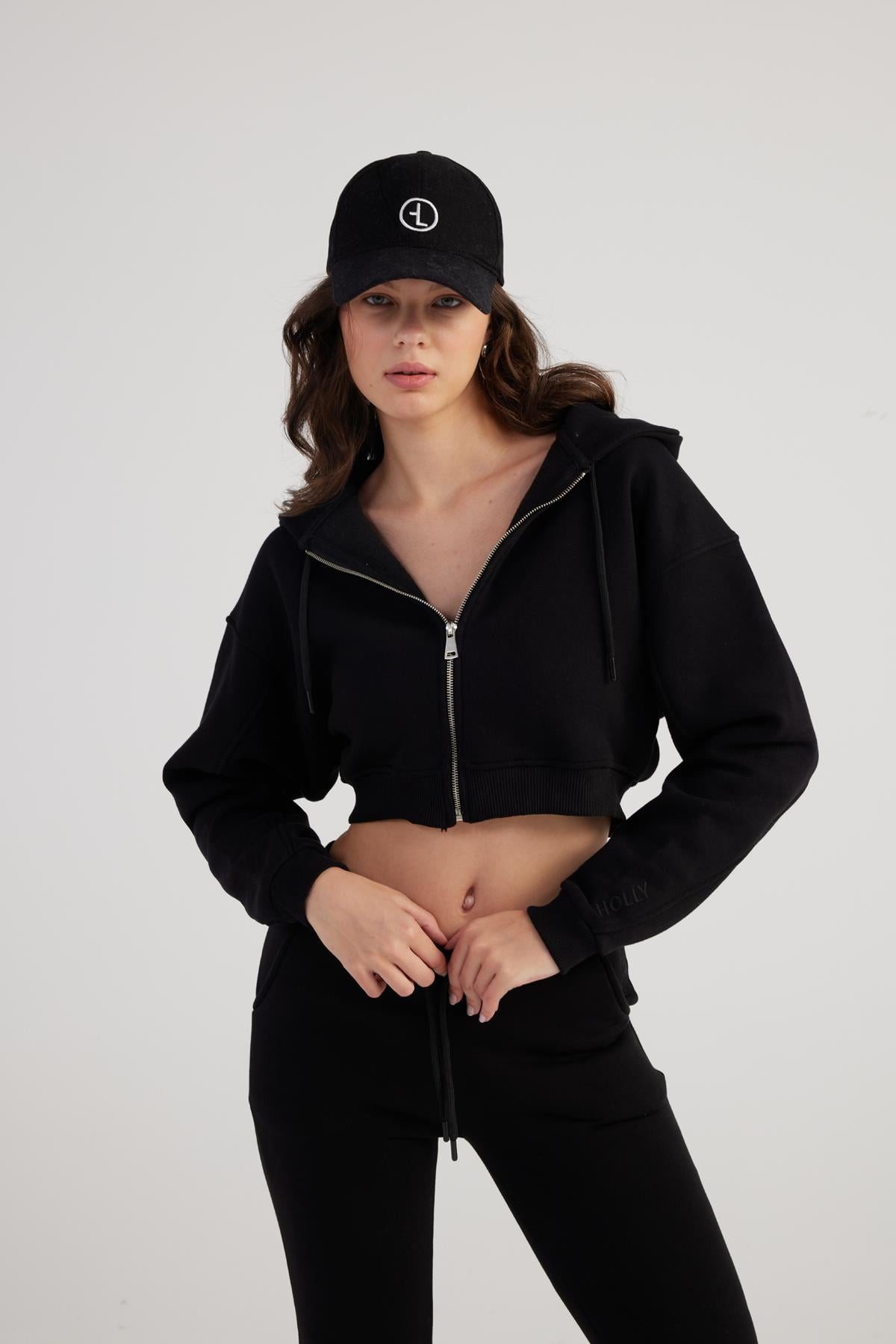 HOLLY LOLLY Kapuzensweatshirt Damen Kapuzen Langarm Crop Sweat