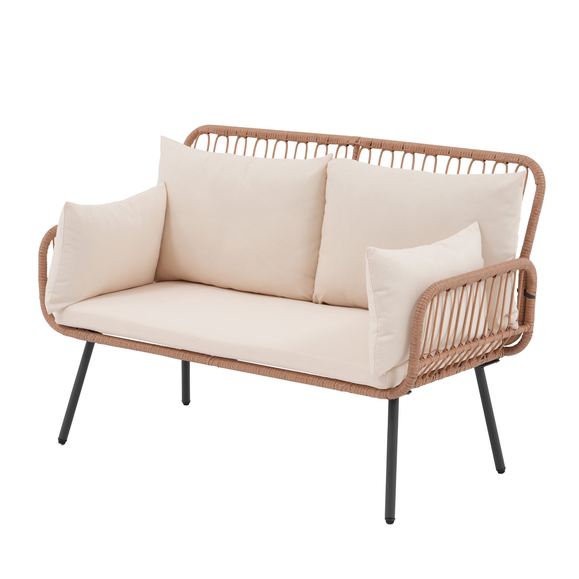 JOIVI Gartensofa Garten Loveseat, Rattan Gartenmöbel, mit Sitzkissen & Rückkissen, Patio Terrasse Sofa für Balkon, Garrten (Natur Rattan & Weiße Kissen)