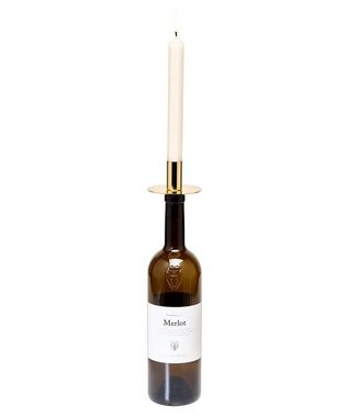 EDZARD Flaschenkerzenhalter Gold, Kerzenhalter aus Messing mit Gold-Optik, Flaschen-Aufsatz für Stabkerzen, vernickelt, Höhe 8 cm