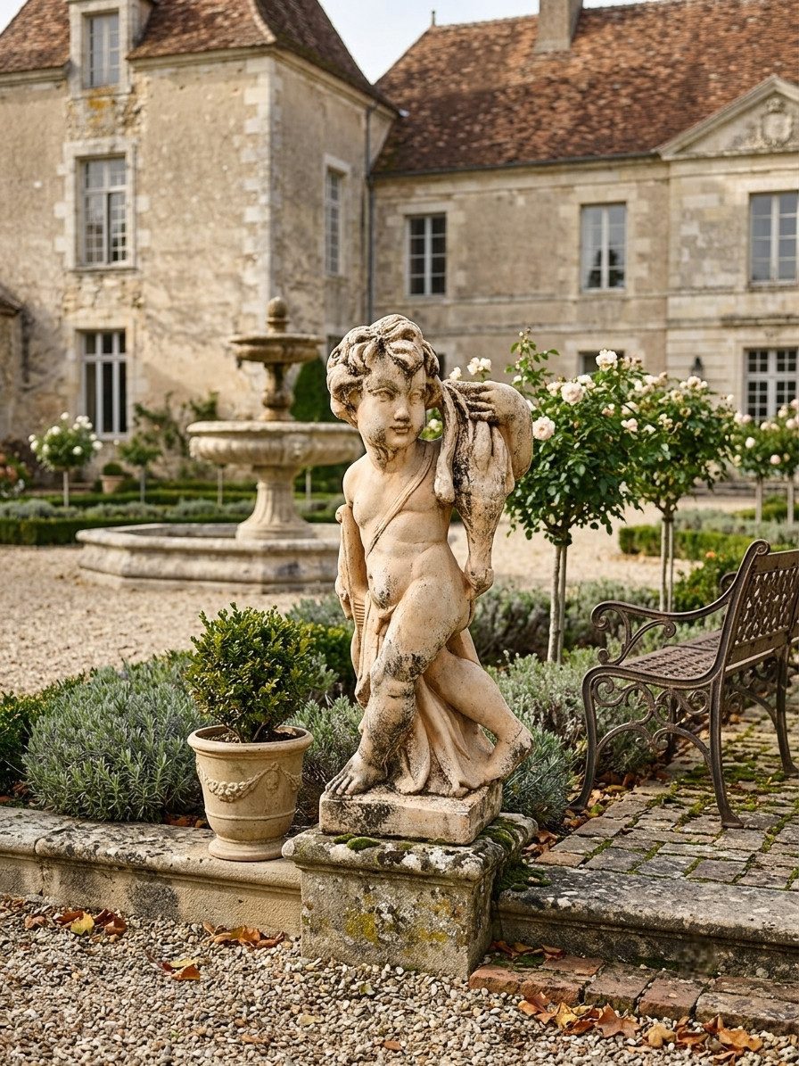 JVmoebel Dekofigur Putto Gartenstatue Antik Steinoptik Beige Outdoor 80 cm Sofort (Einzelset, 1 St., Einzelartikel), Made in Europe