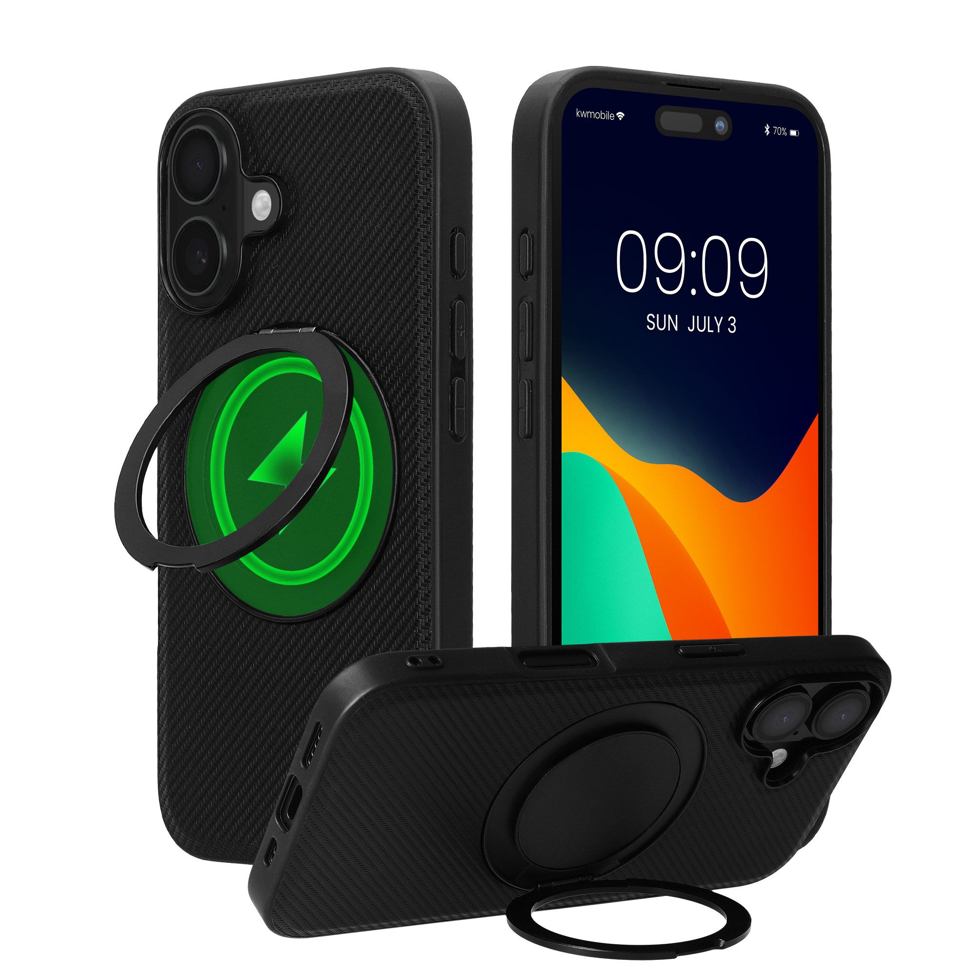 kwmobile Smartphone-Hülle Hülle für Apple iPhone 16 Handyhülle, Case kompatibel mit MagSafe - Cover mit Ringständer