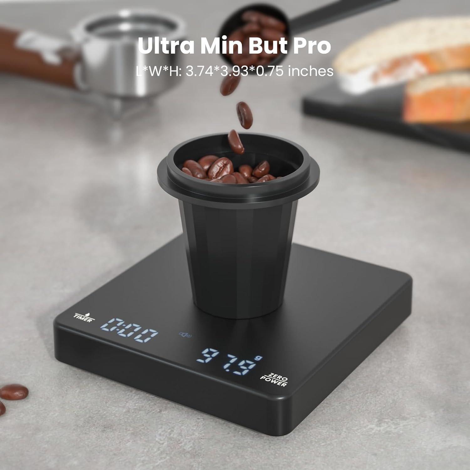 Maestri House Küchenwaage Mini Kaffeewaage mit Timer wiederaufladbare Espresso Waage, (1-tlg., 2kg/0,1g Präzisionswaage für Espresso und Pour-Over), tragbare digitale Küchenwaage mit automatischer Zeitmessung