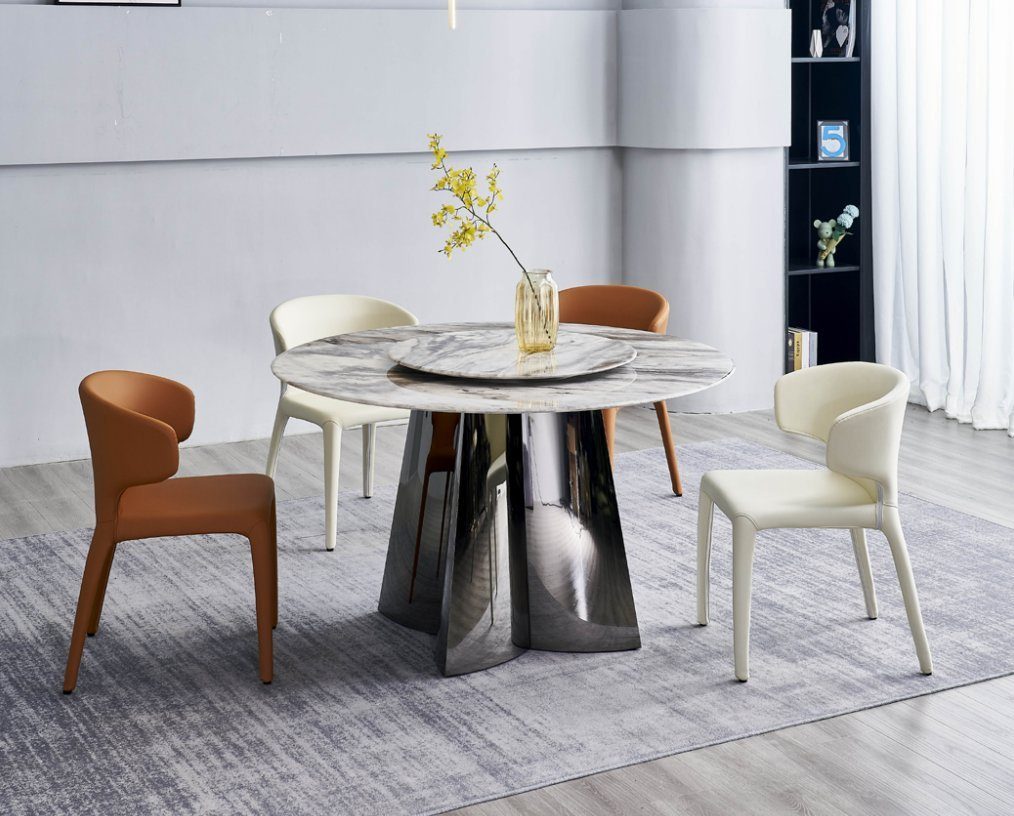 JVmoebel Esszimmer-Set Designer Rundtisch Luxus 4x Lederstühle Esszimmergruppe Moderne Möbel, (5-St., 1x Esstisch + 4x Stühle), Made in Europa