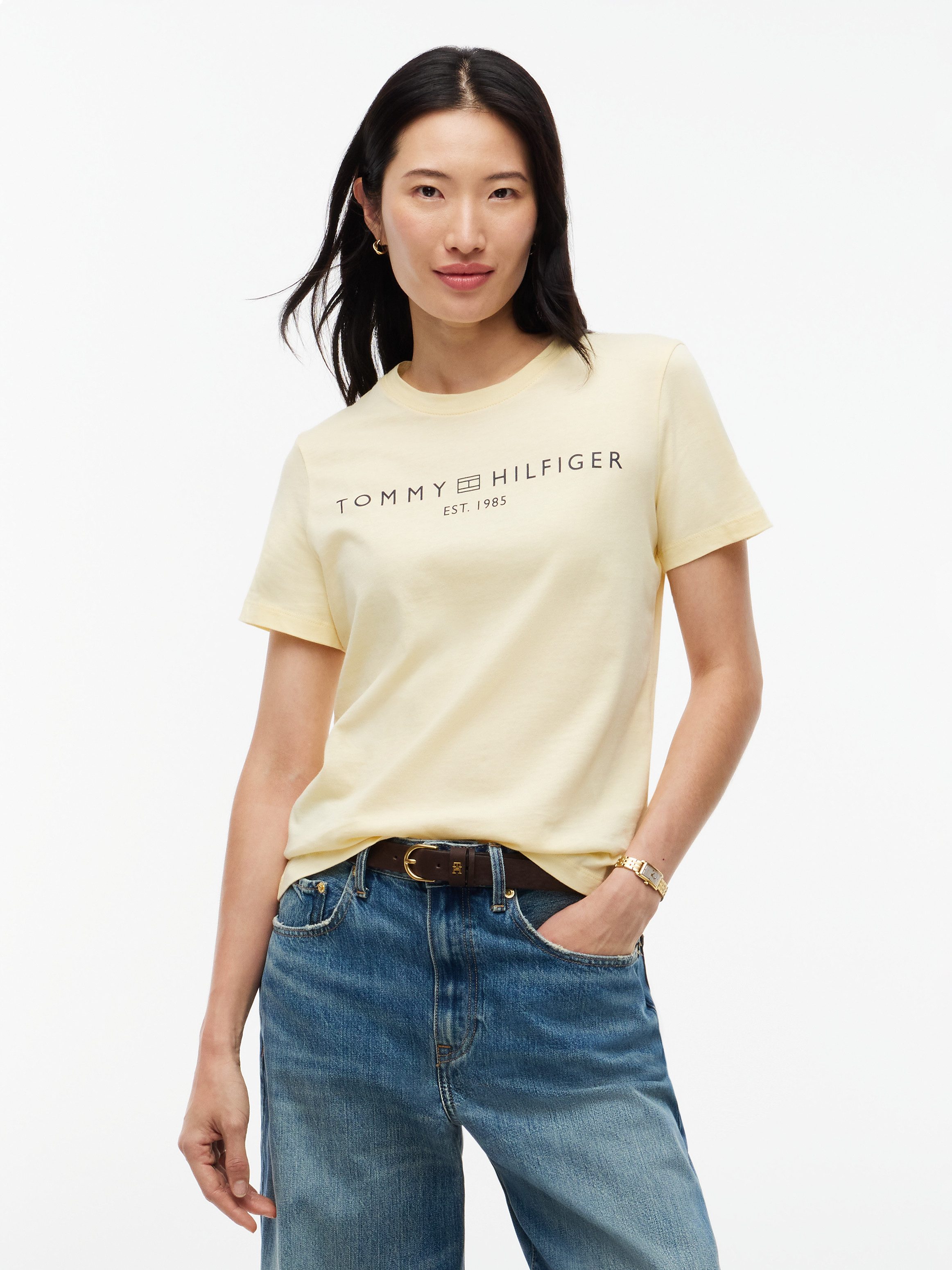 Tommy Hilfiger Kurzarmshirt REG CORP LOGO C-NK mit Logoschriftzug und Stickerei Baumwolle