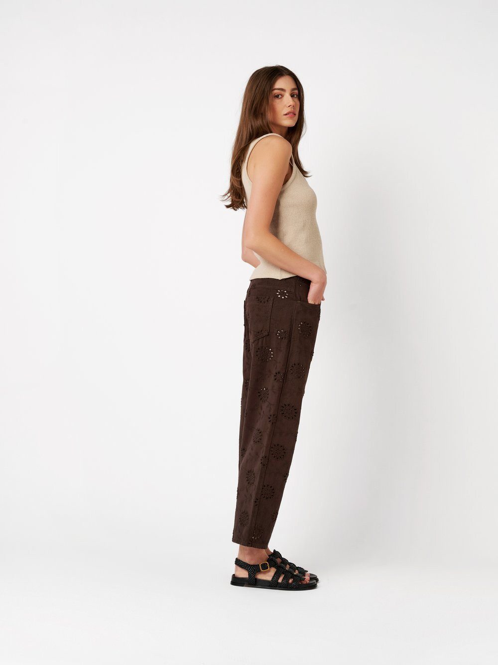 ROSNER Straight-Jeans Masha Straight (1-tlg) mit floraler Lochstickerei