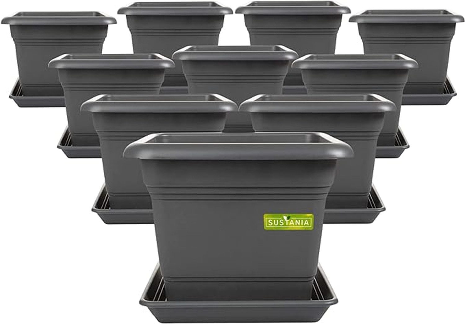 SUSTANIA Blumentopf Pflanzkübel mit Untersetzern (10er Set 28x28x22 cm), An günstig online kaufen