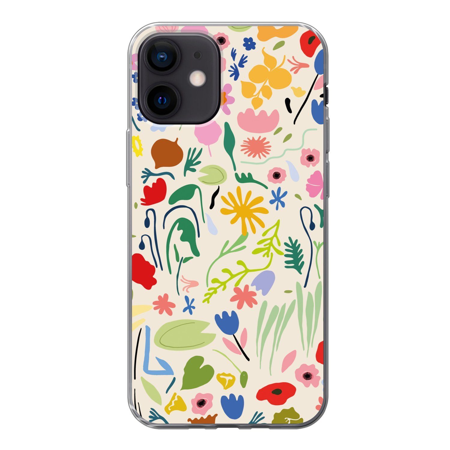 MuchoWow Handyhülle für Apple iPhone 12 Blumen - Muster - Pflanzen, Smartphone-Bumper, Print, Handy Schutzhülle Dünn