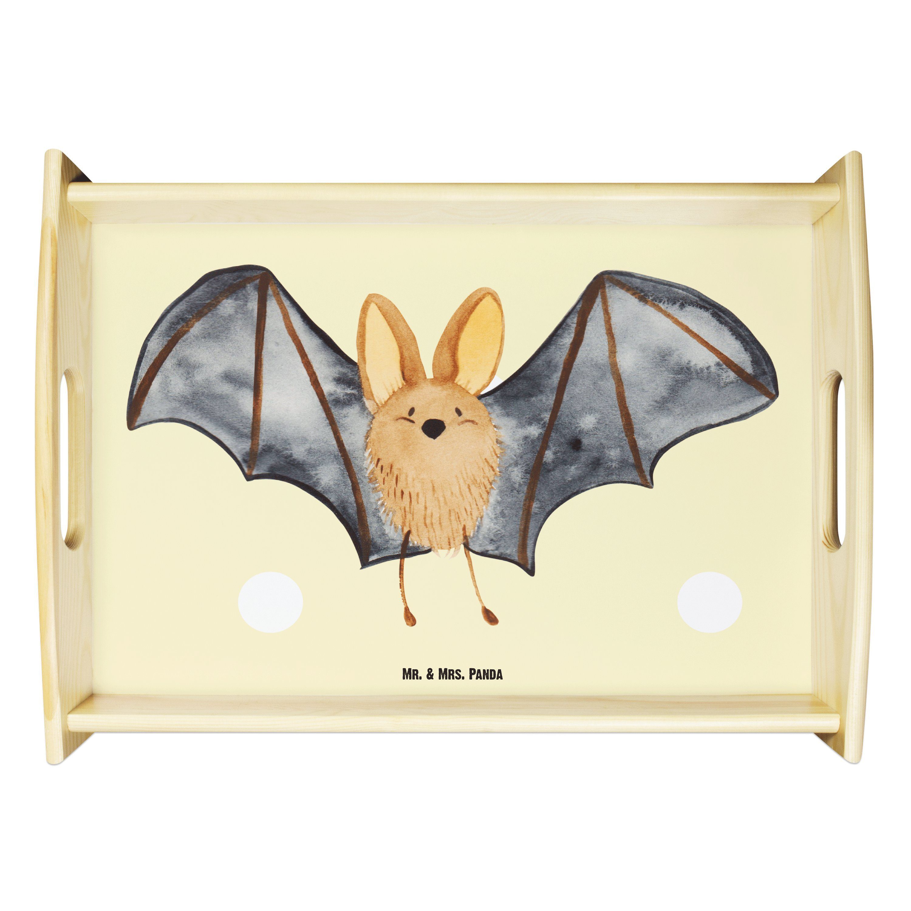 Mr. & Mrs. Panda Tablett Fledermaus Flügel - Gelb Pastell - Geschenk, lustige Sprüche, Tiere, Echtholz lasiert, (1-tlg)