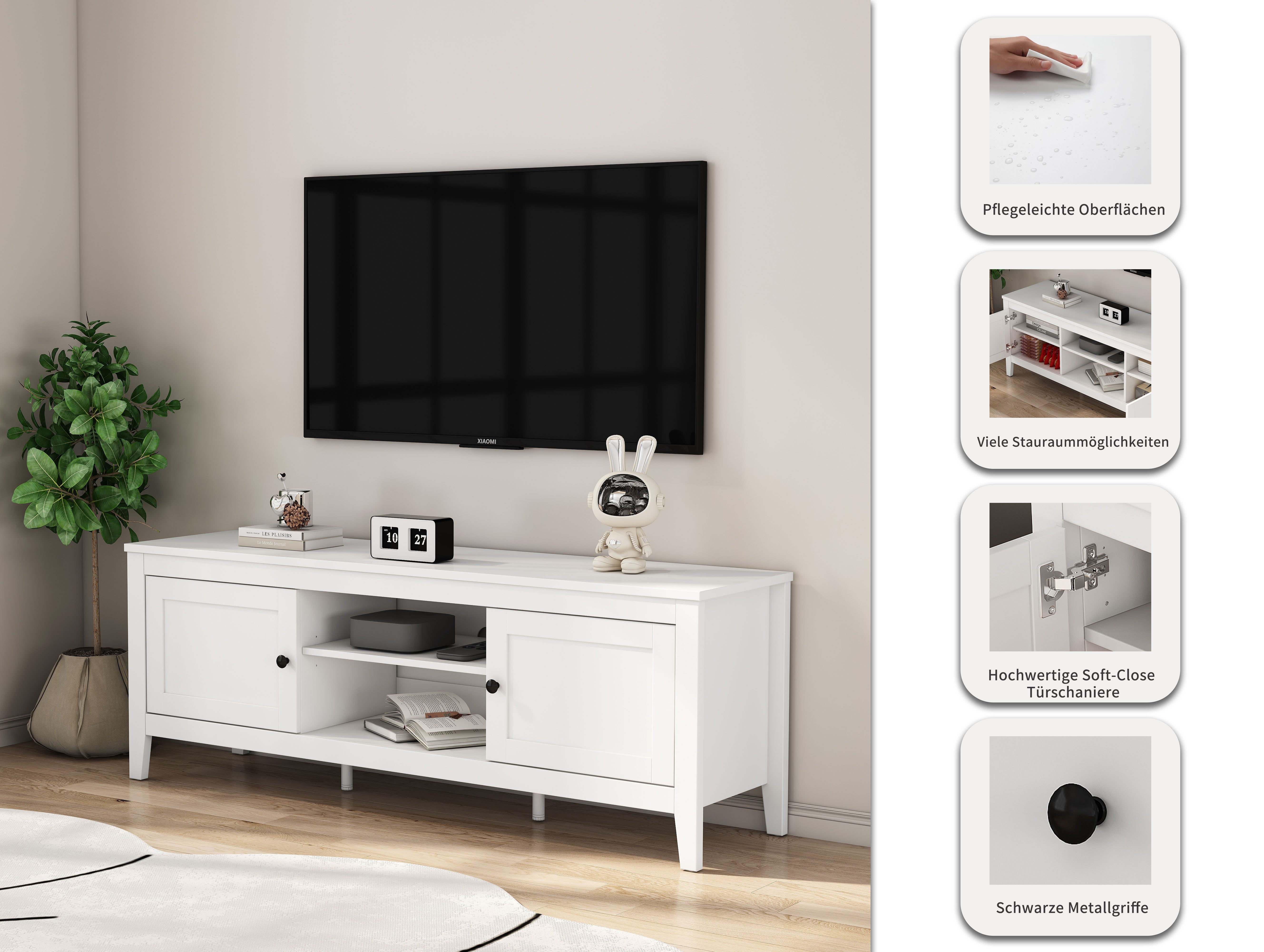 OTTO home TV-Board Avelin, Melaminoberfläche, schwarze Metallgriffe, Breite 150 cm