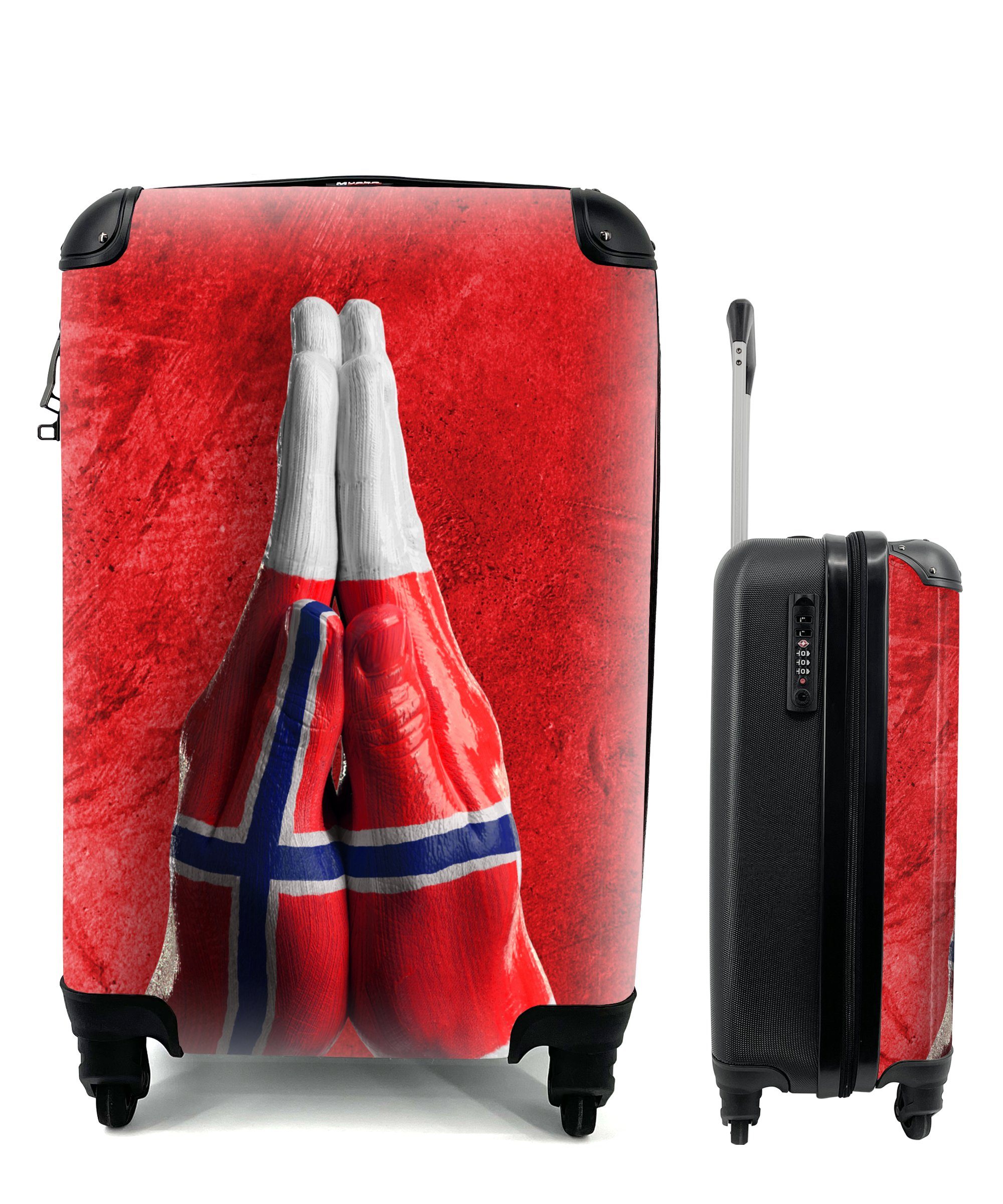 MuchoWow Handgepäckkoffer Die Flagge von Norwegen, geformt von Händen, 4 Rollen, Reisetasche mit rollen, Handgepäck für Ferien, Trolley, Reisekoffer