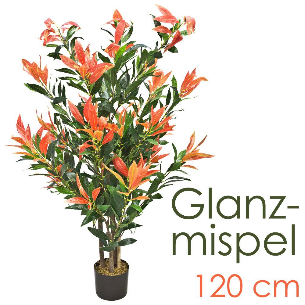 Kunstbaum Künstliche Glanzmispel Photinia Kunstpflanze Künstliche Pflanze 120 cm, Decovego, Höhe 120 cm