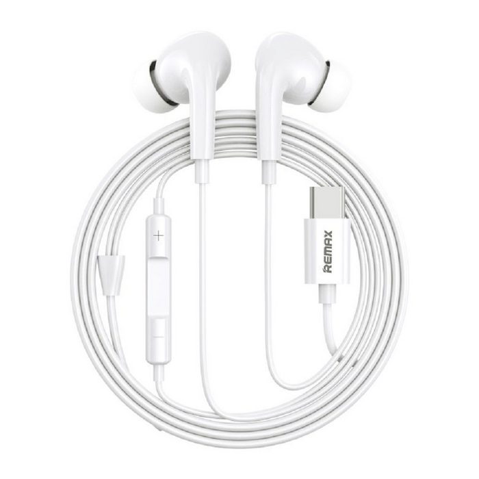 Remax AirPlus Pro USB-C Kopfhörer In-Ear-Kopfhörer mit Mikrofon 1 2meter lang Headset TYPE-C Anschluss weiß In-Ear-Kopfhörer