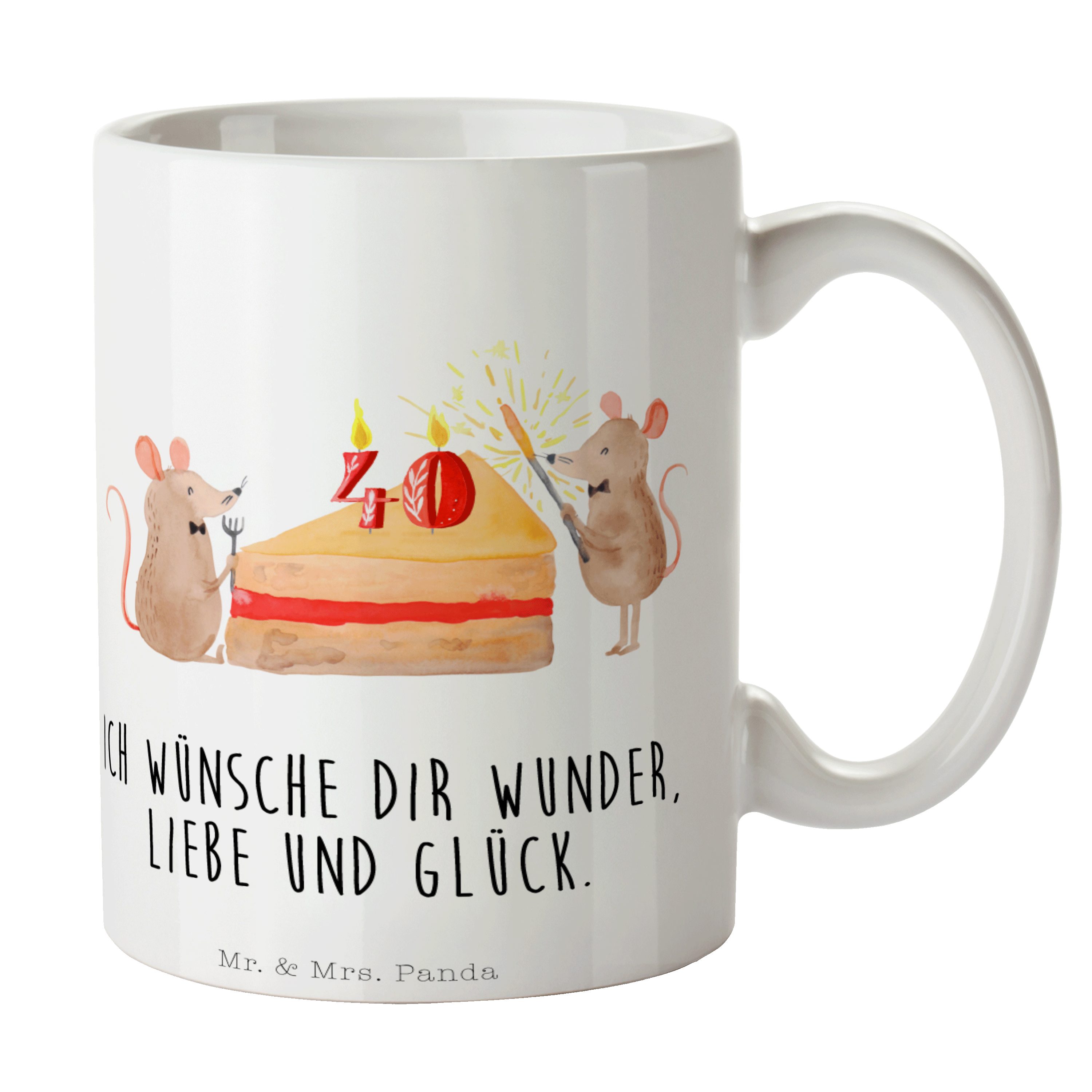 Mr. & Mrs. Panda Tasse 40. Geburtstag Mäuse Kuchen - Weiß - Geschenk, Kaffeetasse, Geburtsta, Keramik