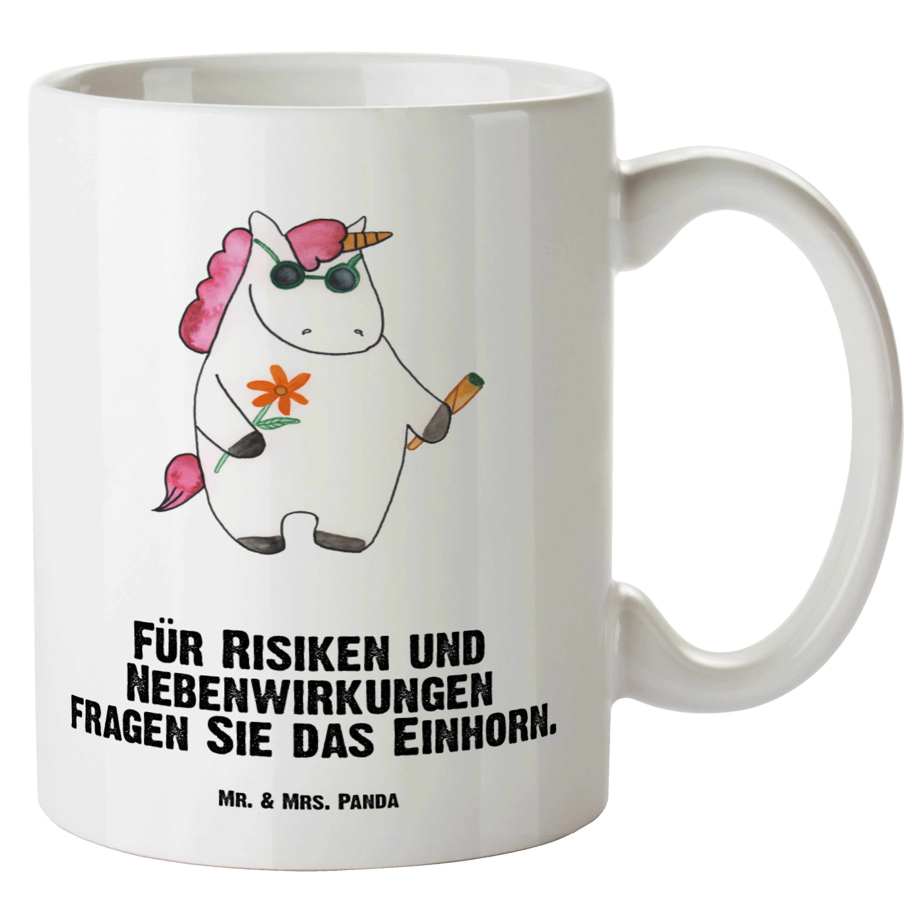 Mr. & Mrs. Panda Tasse Einhorn Woodstock - Weiß - Geschenk, Zigarette, XL Becher, Spaß. lust, XL Tasse Keramik