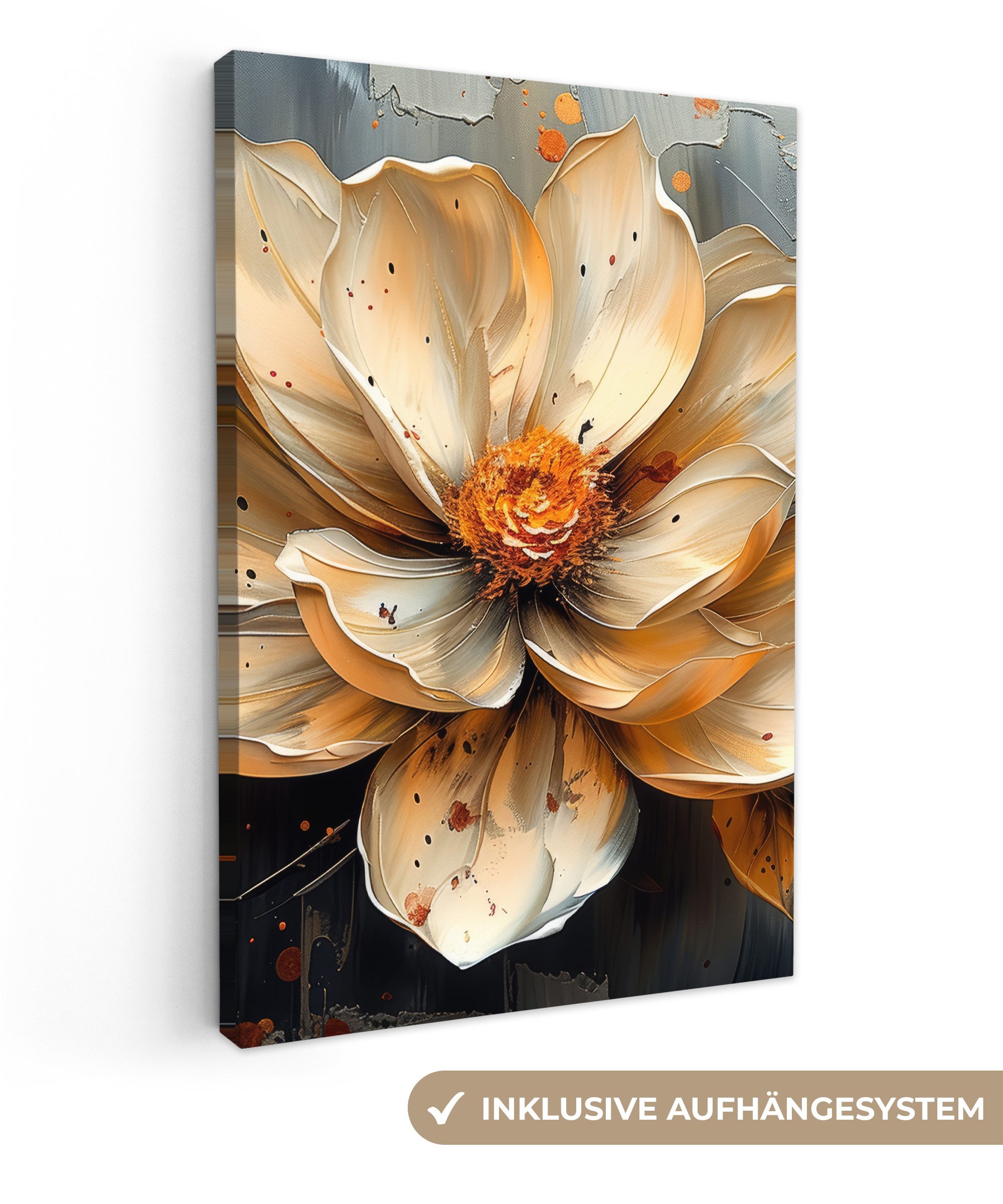 Leinwandbild Blumen - Gold - Kunst - Schwarz - Modern