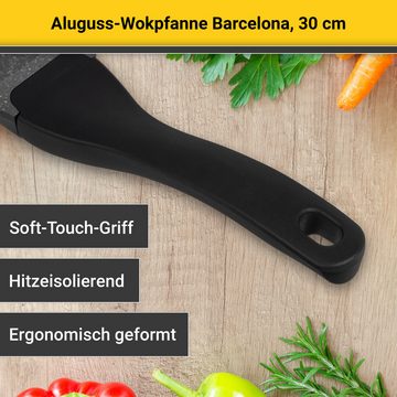 Krüger Wok Aluguss Wokpfanne Barcelona, 30 cm, Aluminiumguss (1-tlg), für Induktions-Kochfelder geeignet