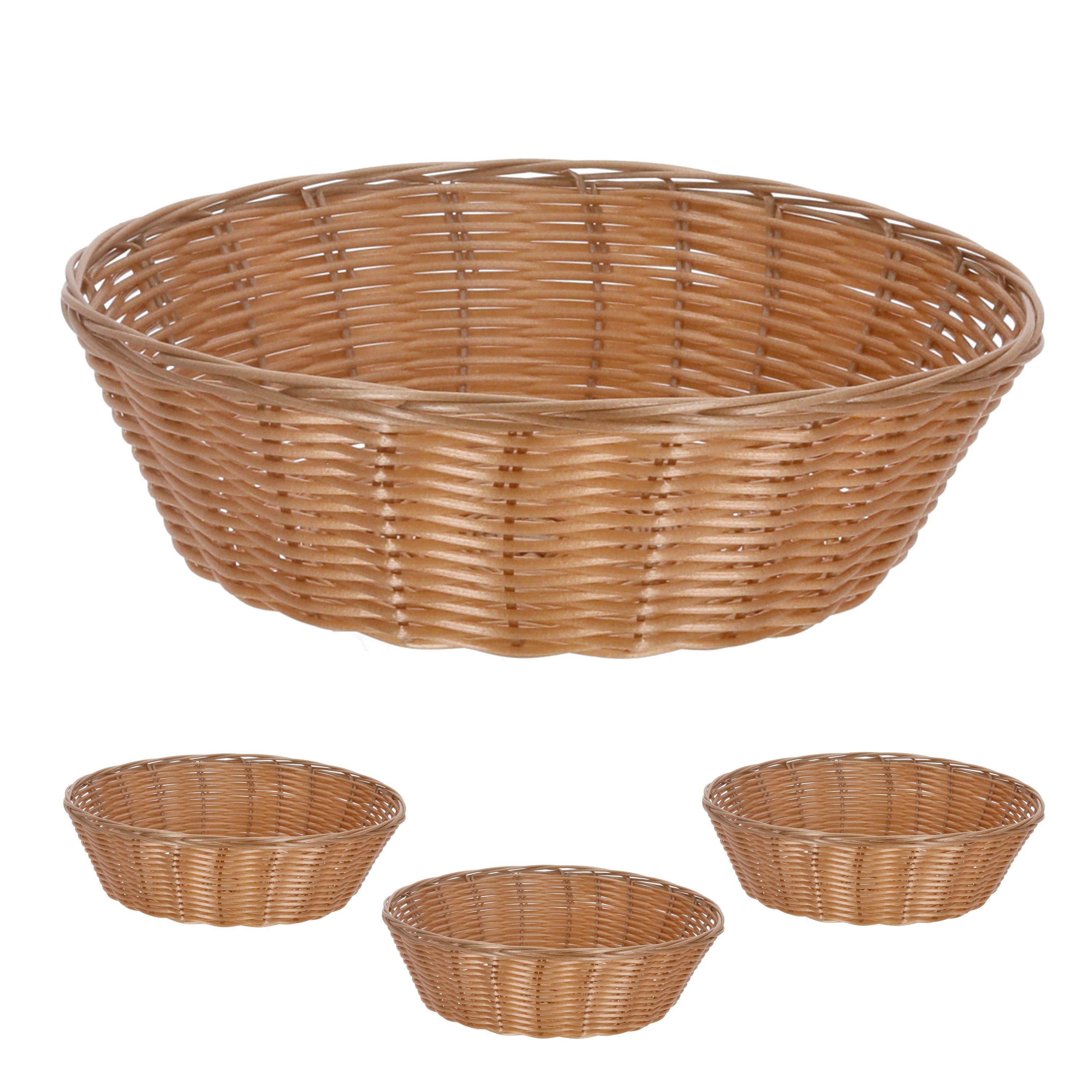 CEPEWA Allzweckkorb Brotkorb 4er Set rund Ø24x10cm Kunststoff geflochten braun Tischdeko