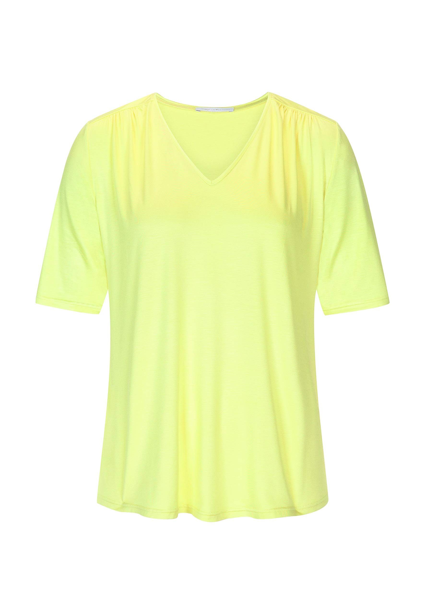 gelb-grün Mey T-Shirt Mey Kurzarm geraffte (1 Damen 1-tlg., Loungewear Stück, Stück) 1 Kurzarmshirt Schulter