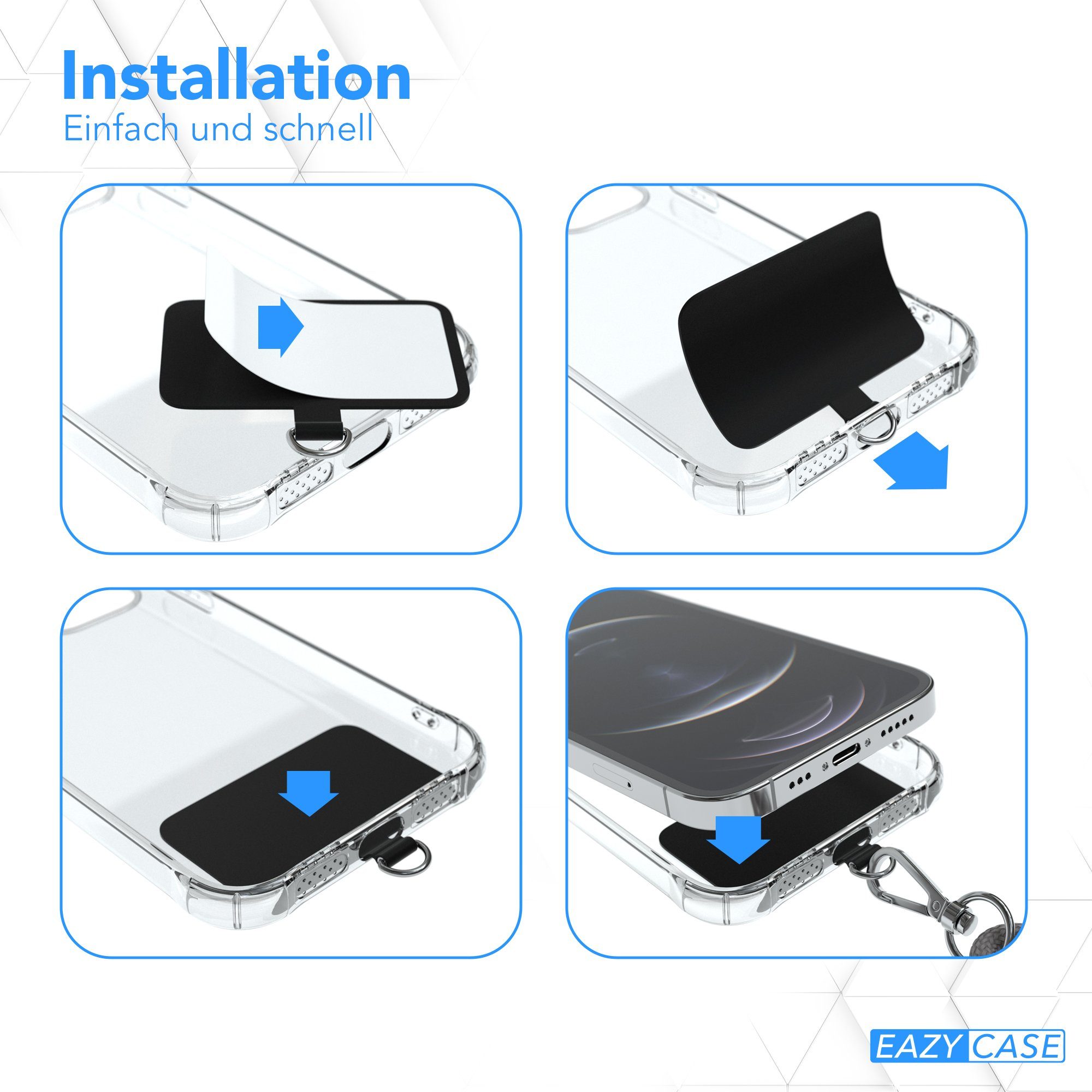 EAZY CASE Handykette Universal für jedes Smartphone zum Umhängen, Universales Handyband mit Carabiner wechselbare Kordel Schwarz Rose – Bild 4 von 5