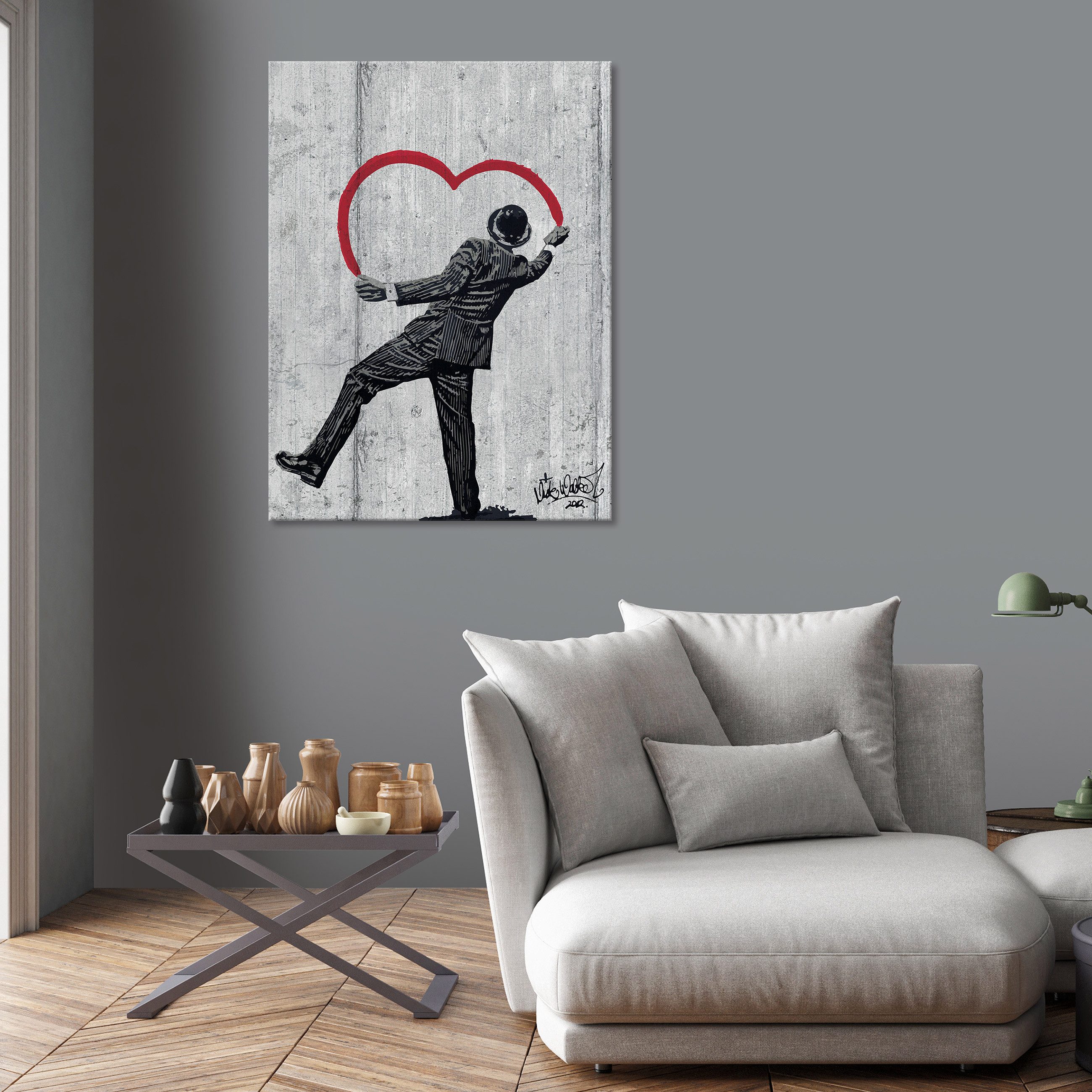 Wallarena Leinwandbild Graffitti Banksy Street Art Grau Wandbilder Wand Dek günstig online kaufen