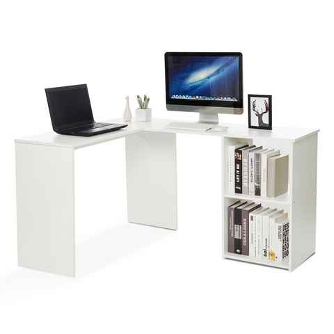 Mondeer Eckschreibtisch L-Computertisch, L-Förmig Schreibtisch mit 2 Ablagen, Weiß