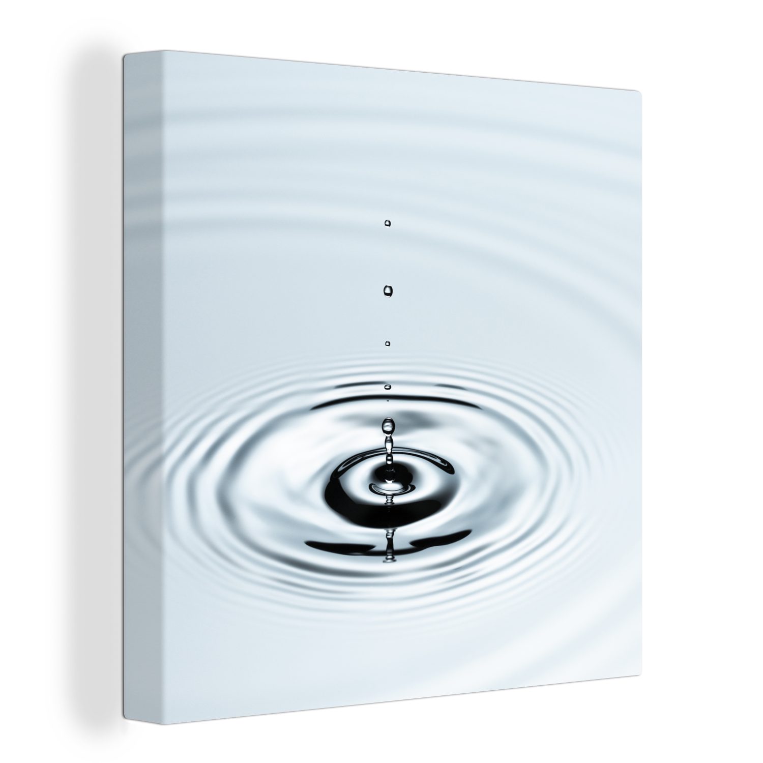 OneMillionCanvasses® Leinwandbild Wassertropfen bilden Ringe in hellblauem Wasser, (1 St), Leinwand Bilder für Wohnzimmer Schlafzimmer