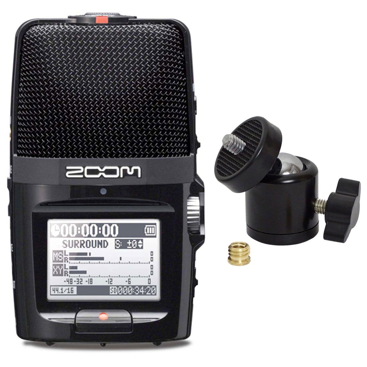 Zoom Audio Zoom H2n Recorder + Kugelgelenk Stativ-Adapter Digitales  Aufnahmegerät