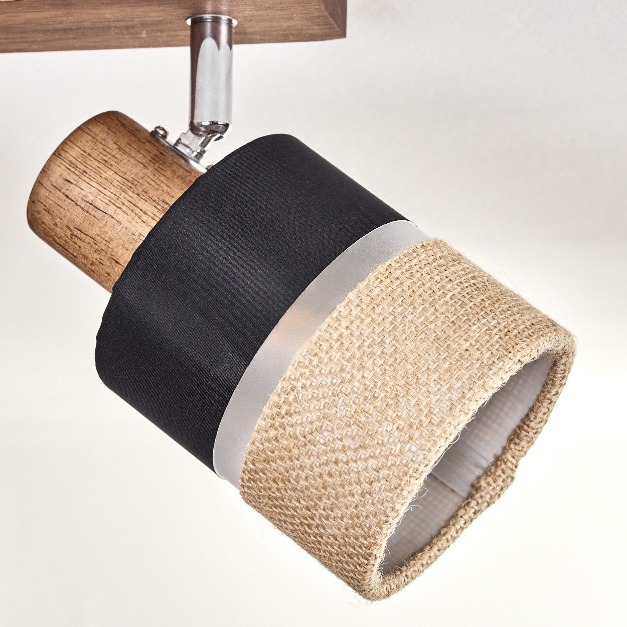 hofstein Deckenleuchte moderne Deckenlampe aus Holz/Metall/Leinen in Dunkelbraun/Chrom/Natur, ohne Leuchtmittel, m. verstellbaren Strahlern, 3x E14, ohne Leucht – Bild 3 von 5
