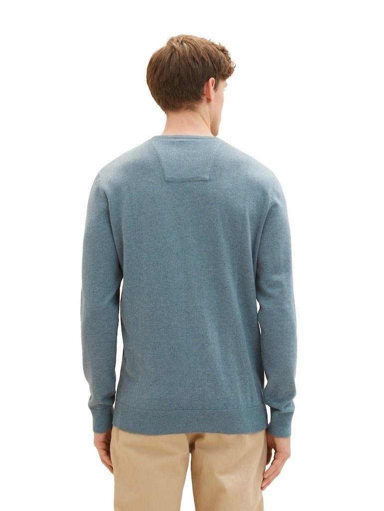 Sweater TOM 32714 Neck TAILOR Dark Strickpullover Crew Teal Basic Sweatshirt melierter (1-tlg) Dusty Melange