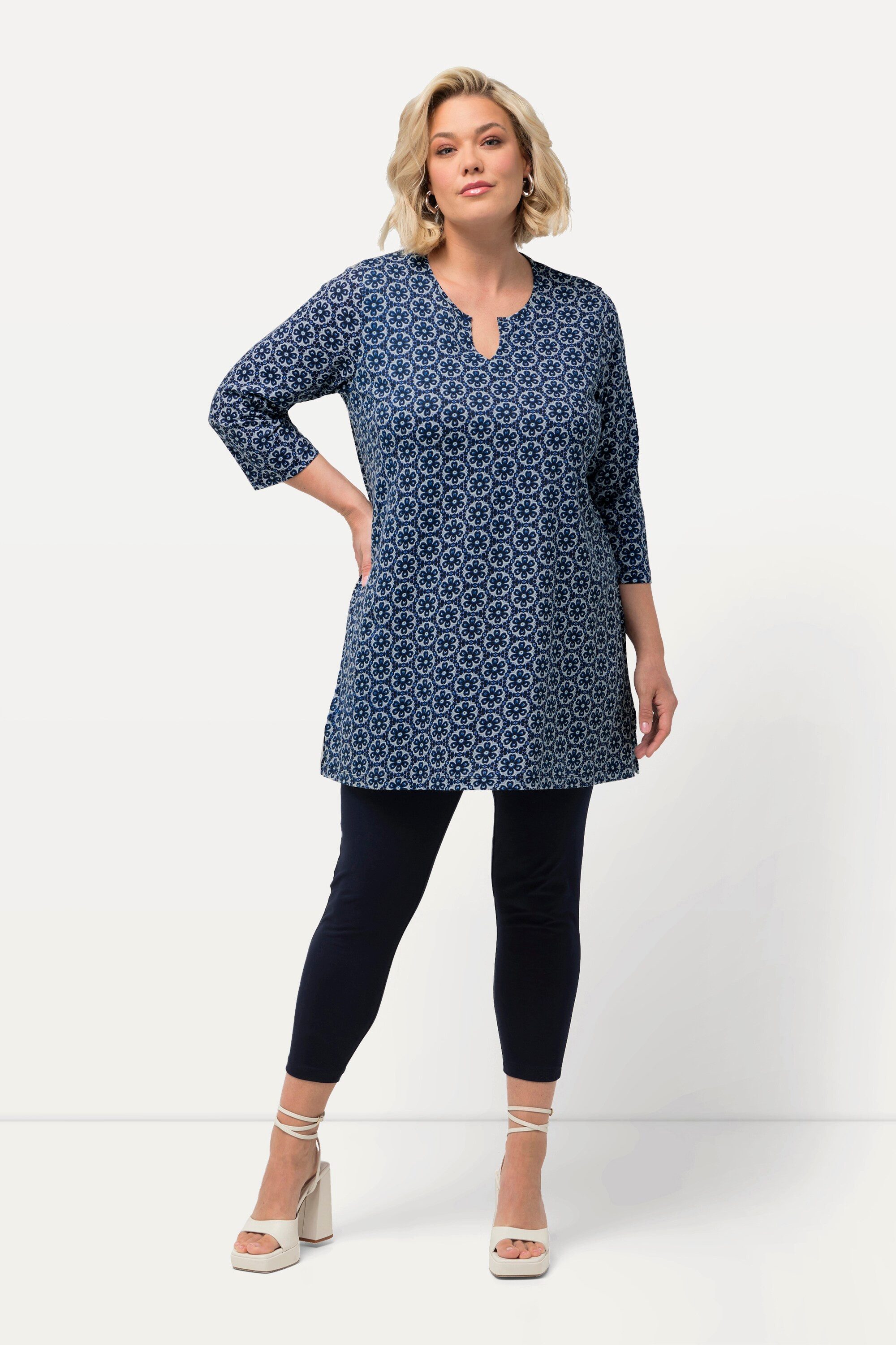 Ulla Popken Longshirt Longshirt Blüten Tunika-Ausschnitt günstig online kaufen