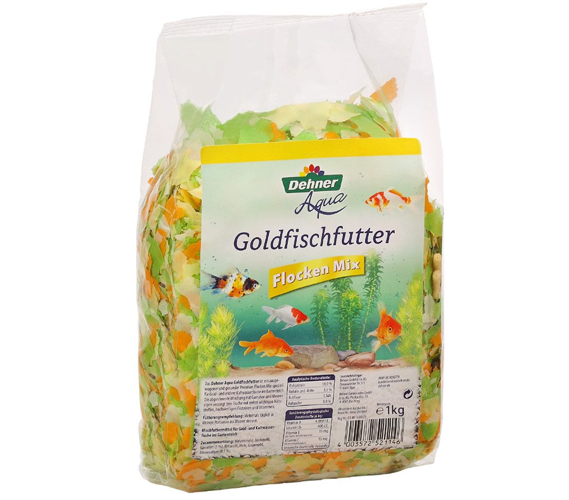 Dehner Goldfisch Flockenfutter-Mix, Hauptfutter, 1 kg, 1000g, speziell für Kaltwasserfische