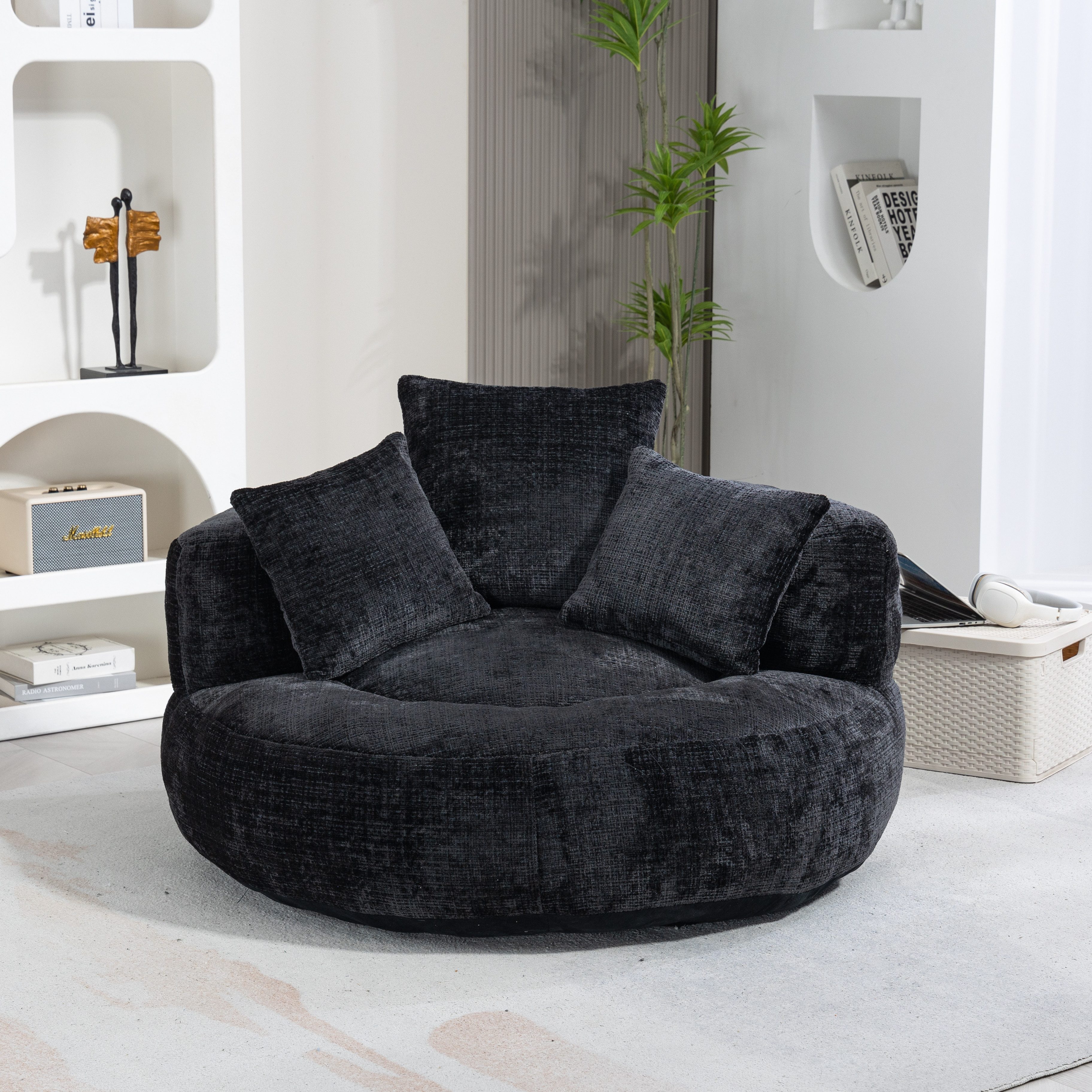 STILVORA Relaxsessel Indoor & Outdoor Sitzsack bean bag sofa mit hohen Rücken,Lazy Sofa (Lazy Sofa mit hohem Rücken und 3 Kissen – Ergonomischer Sitzsack für Erwachsene & Kinder, Chenille-Stoff, für Wohnzimmer, Büro & Schlafzimmer, Komfortabler Lounger, Gaming Stuhl, 150 kg Kapazität), 108 x 108 x 52 cm
