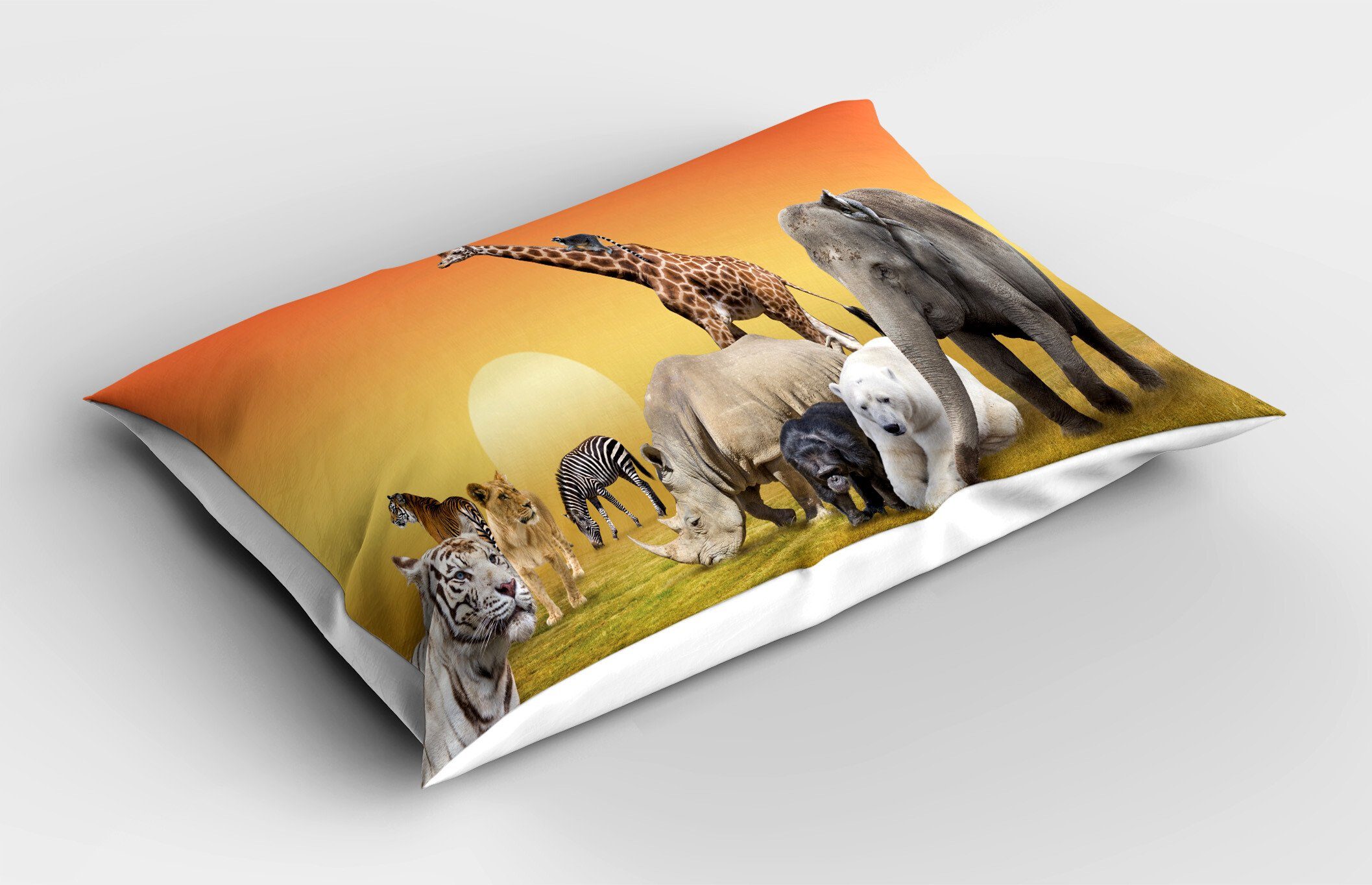 Kissenbezüge Dekorativer Standard Sonnenuntergang Tiere Wildlife (1 Gedruckter bei Kissenbezug, Lemur King Size Stück), Abakuhaus