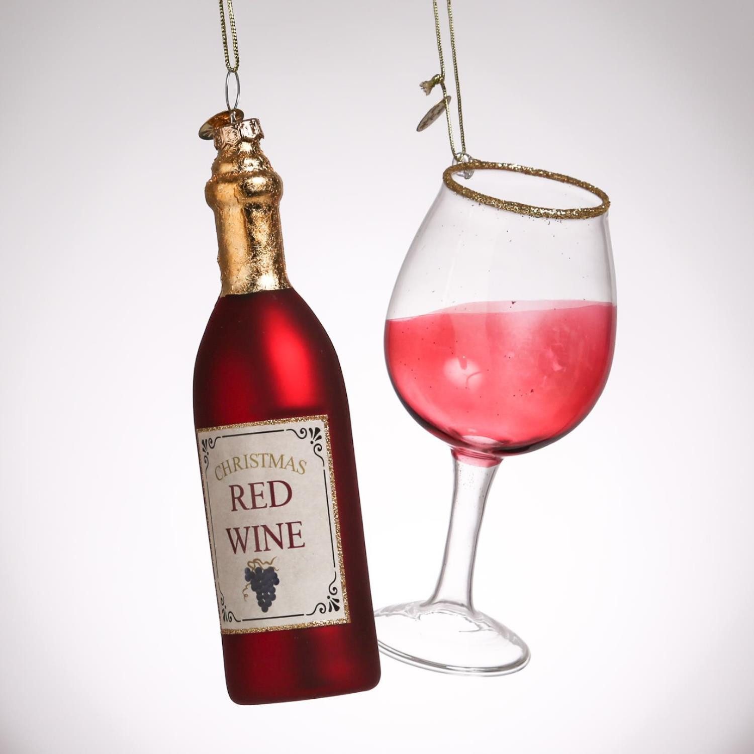 Christbaumschmuck Weihnachtsbaumschmuck ROTWEIN Flasche und Glas rot 2teilig