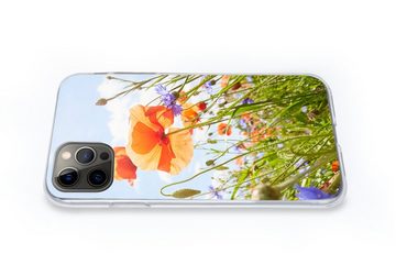 MuchoWow Handyhülle Blumen - Mohn - Frühling - Natur - Rot - Blau, Handyhülle Apple iPhone 13 Pro, Smartphone-Bumper, Print, Handy