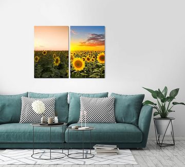 Sinus Art Leinwandbild 2 Bilder je 60x90cm Sonnenblumen Sonnenblumenfeld Sonne Sommer Sonnenuntergang Pflanzen Idyllisch
