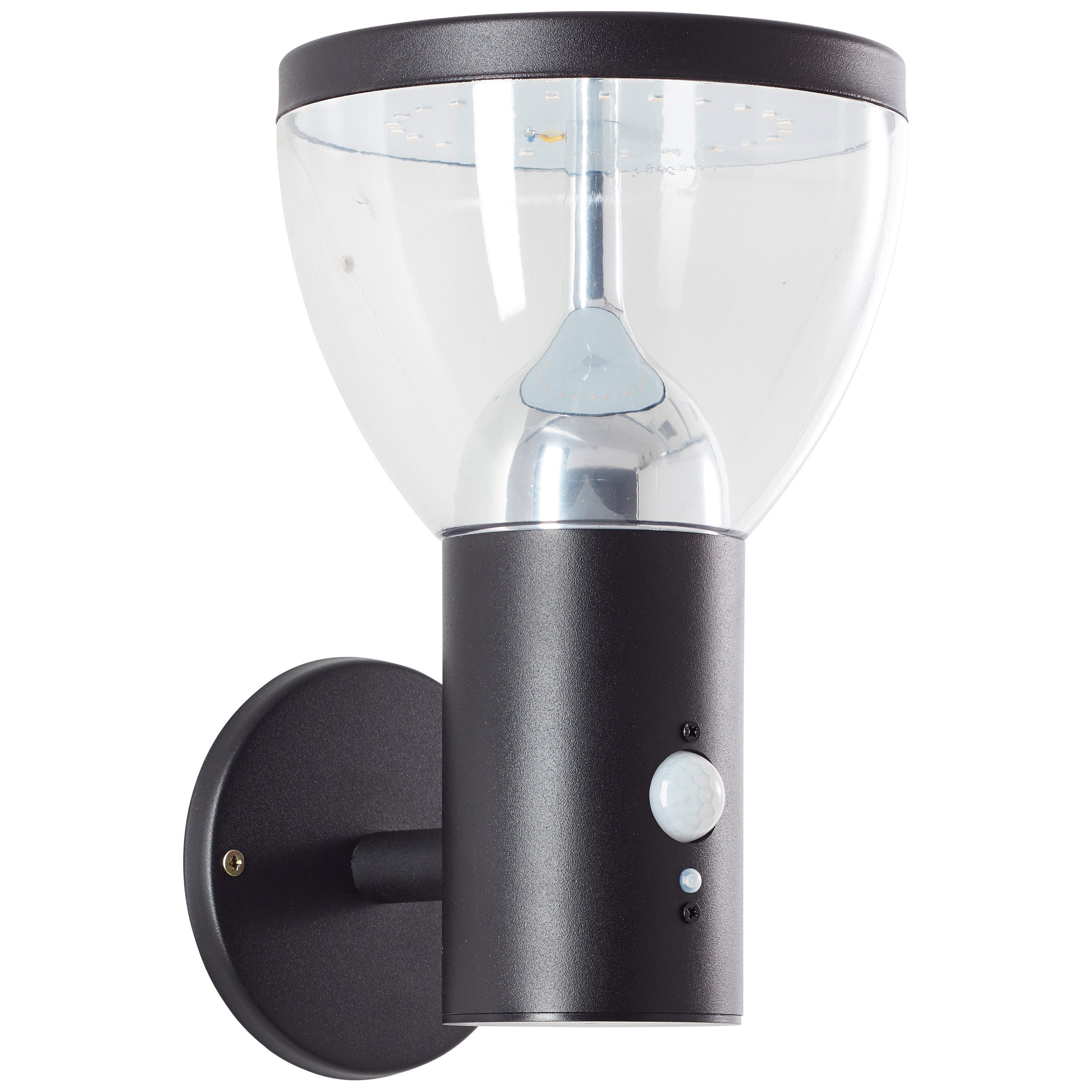 Brilliant LED Außen-Wandleuchte Tulip, Bewegungsmelder, LED fest integriert, Warmweiß, LED Außenwandleuchte, Solar, 25 cm, 430 lm, 3000 K, Edelstahl, schwarz
