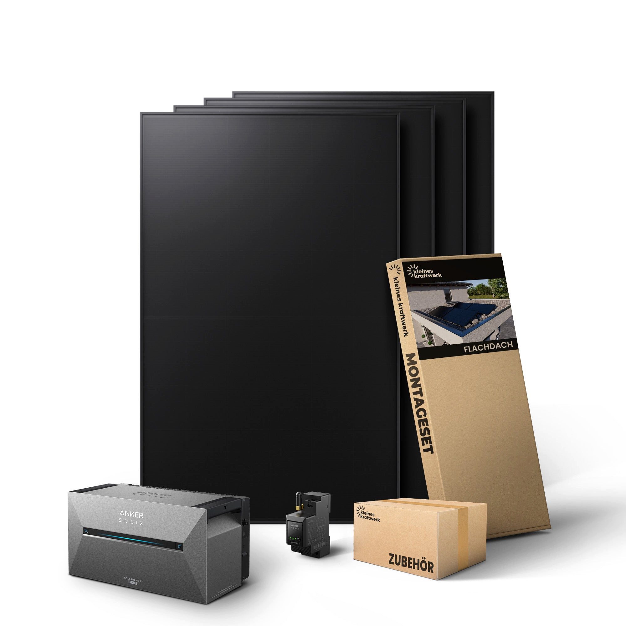 Kleines Kraftwerk Balkonkraftwerk, 1920 W, Monokristallin, (Flachdach/Garten, Solaranlage Komplettset mit Speicher), 4 x 480W, Anker Solarbank 3 Pro