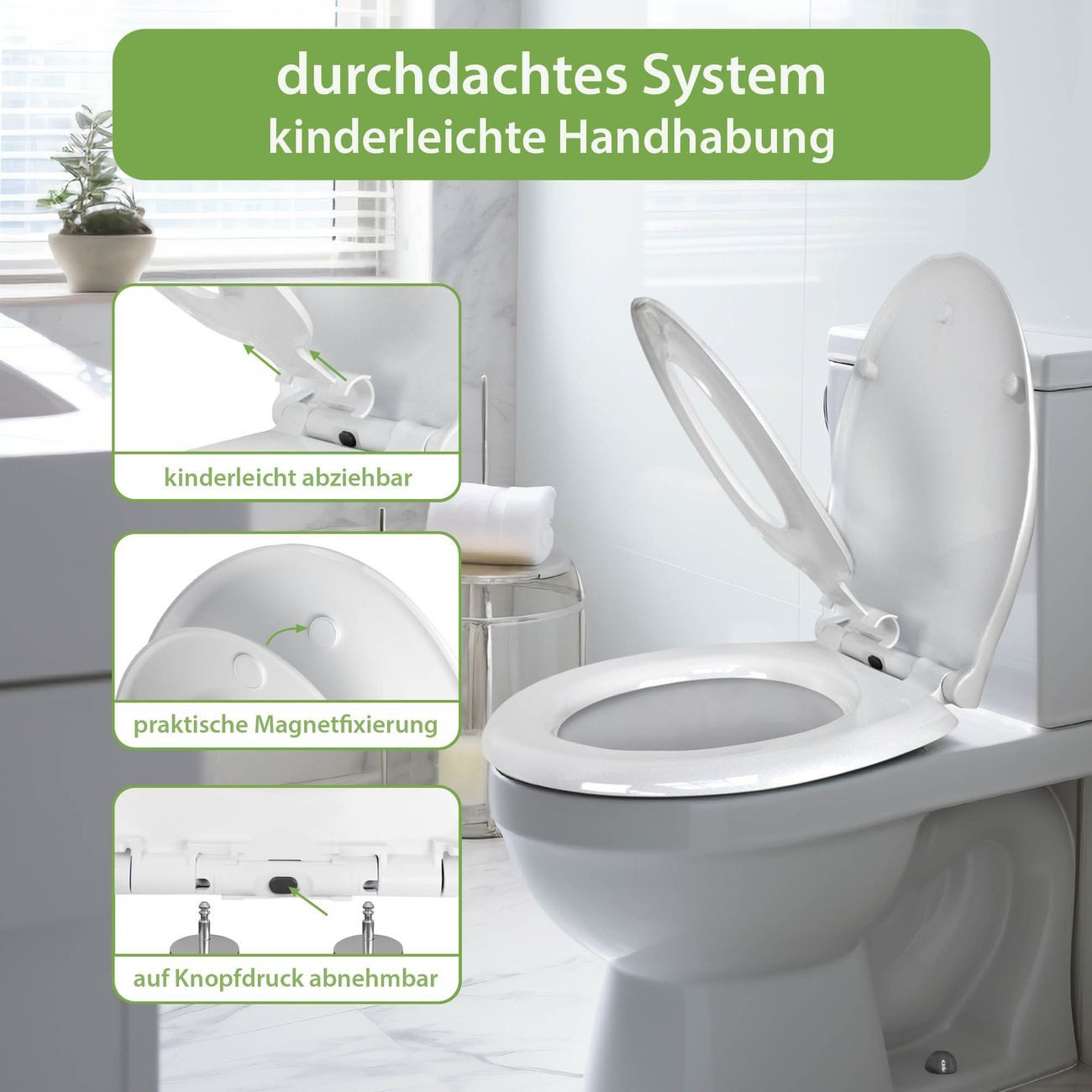 banjado WC-Sitz mit Kindersitz Motiv Seifenblasen (mit Kindersitz, integrierte Scharniere), 44,9 x 37,1 x 5 cm – Bild 4 von 5