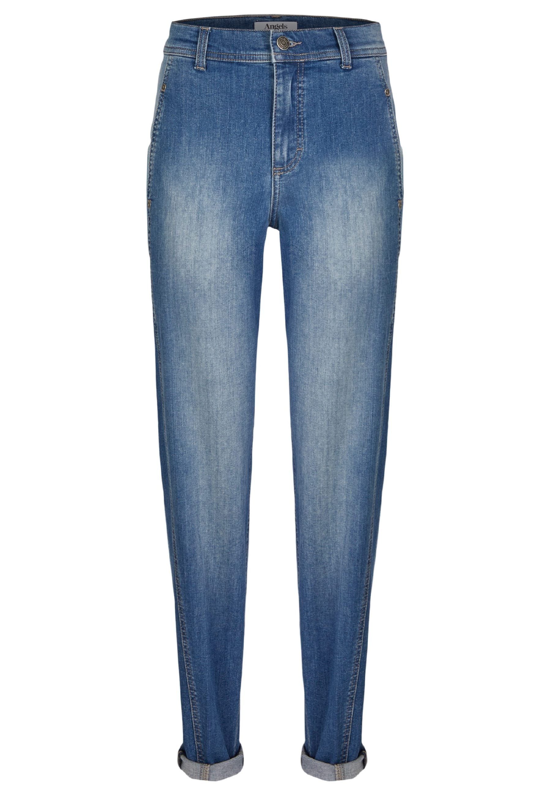 Design Alma mit mittelblau modernem mit Logo-Applikation Loose-fit-Jeans Mom-Jeans Crop ANGELS