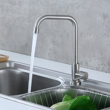 Auralum Spültischarmatur 360° Drehbarer Edelstahl Küchen Kaltwasser Wasserhahn Küchenarmatur
