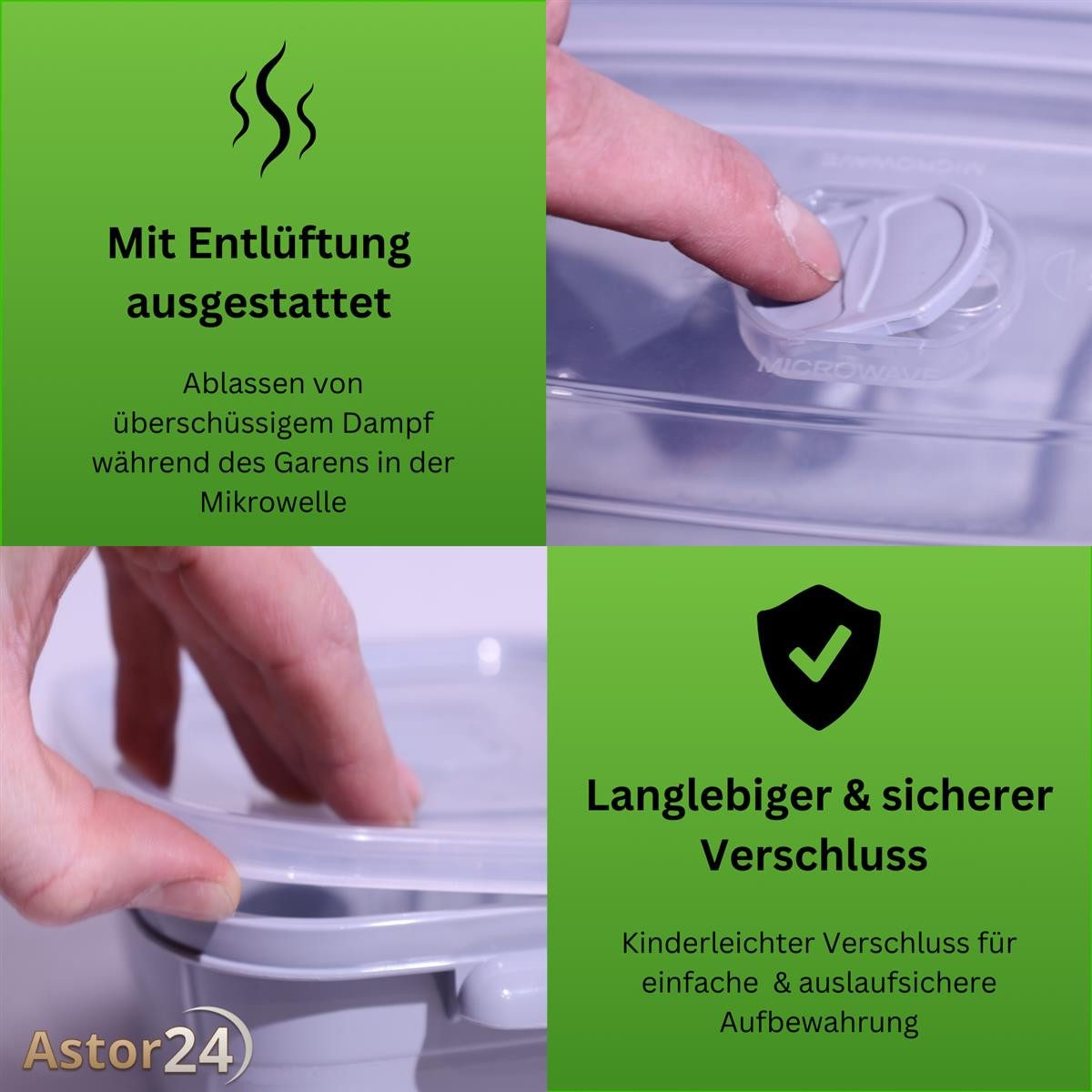 astor24 Mikrowellenteller Mikrowellentopf mit Deckel 3er Set Mikrowellen Topf Geschirr Behälter