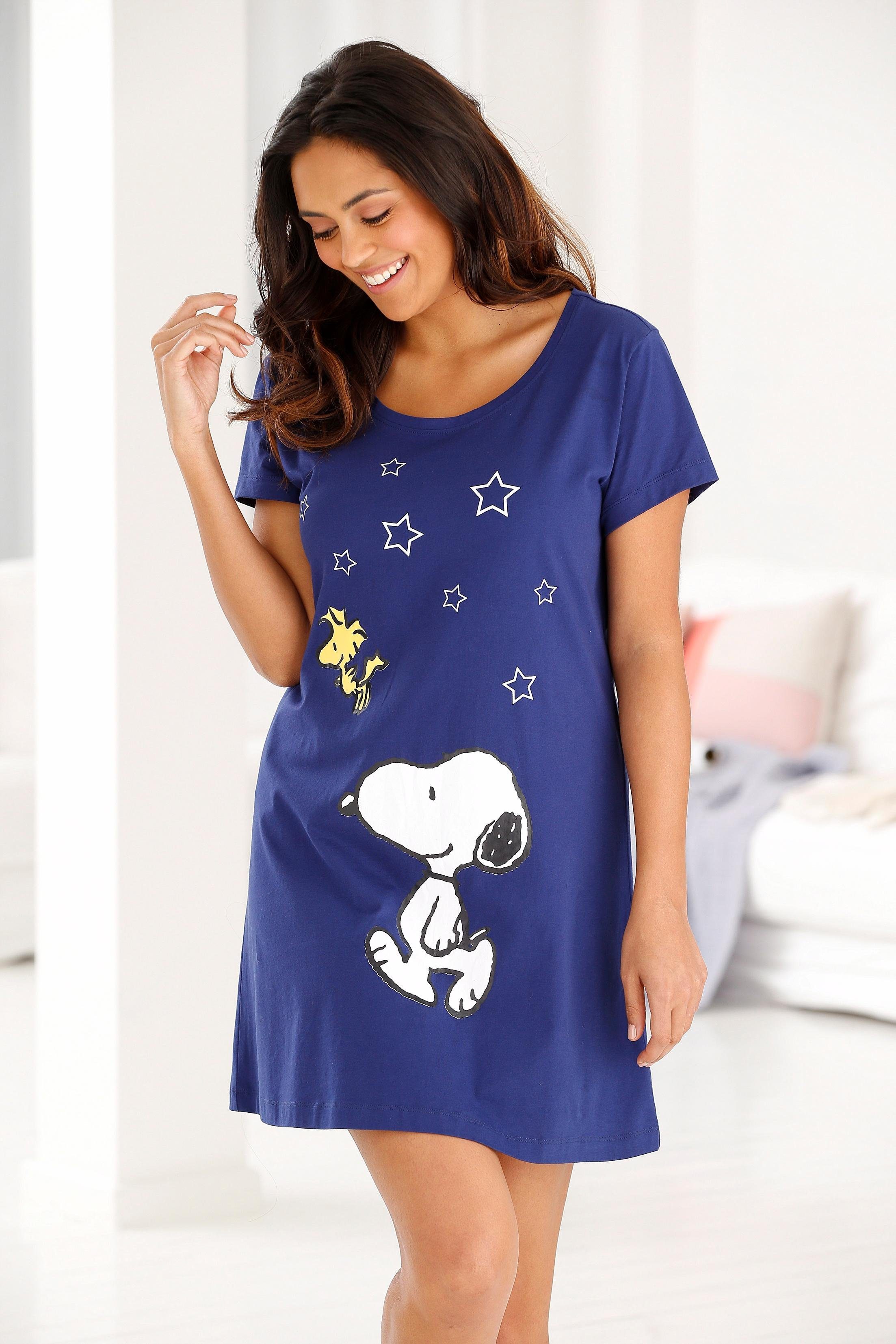 PEANUTS Sleepshirt mit Snoopy-Print in marine Minilänge