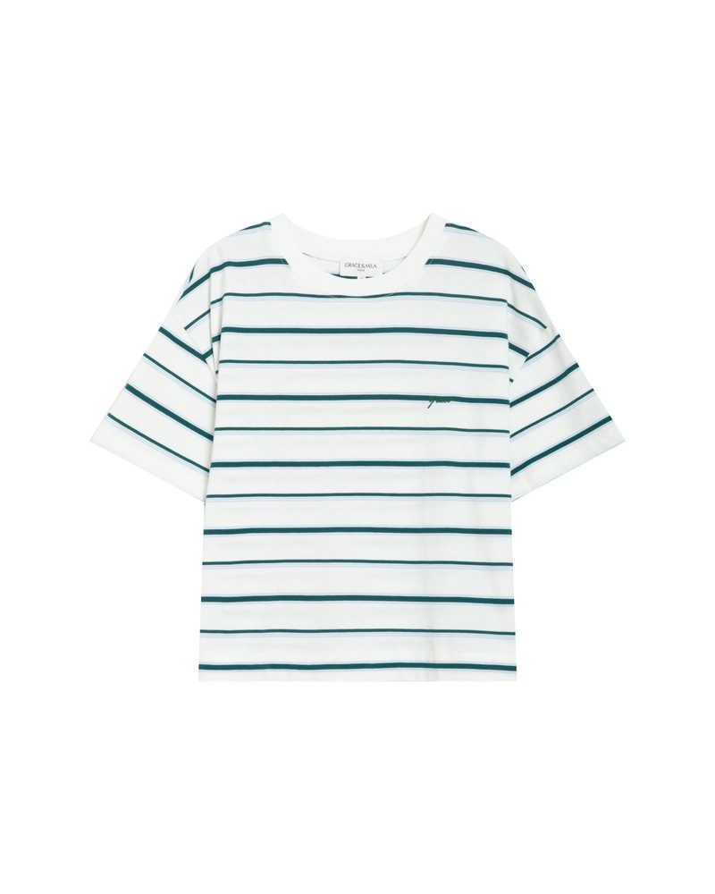 Grace & Mila Kurzarmshirt WELSON - Schlichtes T-Shirt - Blau - T-Shirt Damen - gestreiftes T-Shi