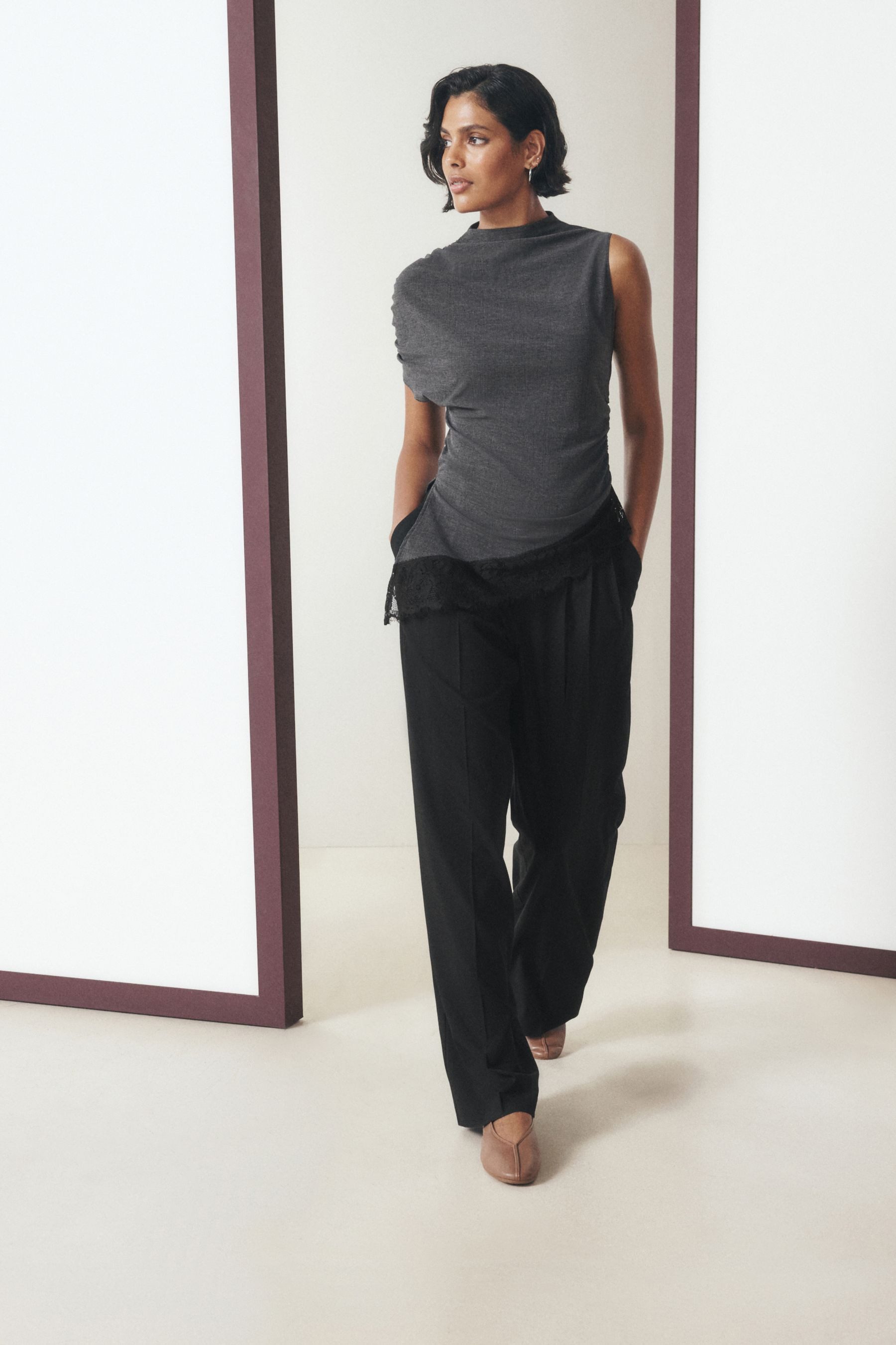 Next Palazzohose Tailored Fit Hose mit weitem Bein, Kurzgröße (1-tlg) – Bild 4 von 5
