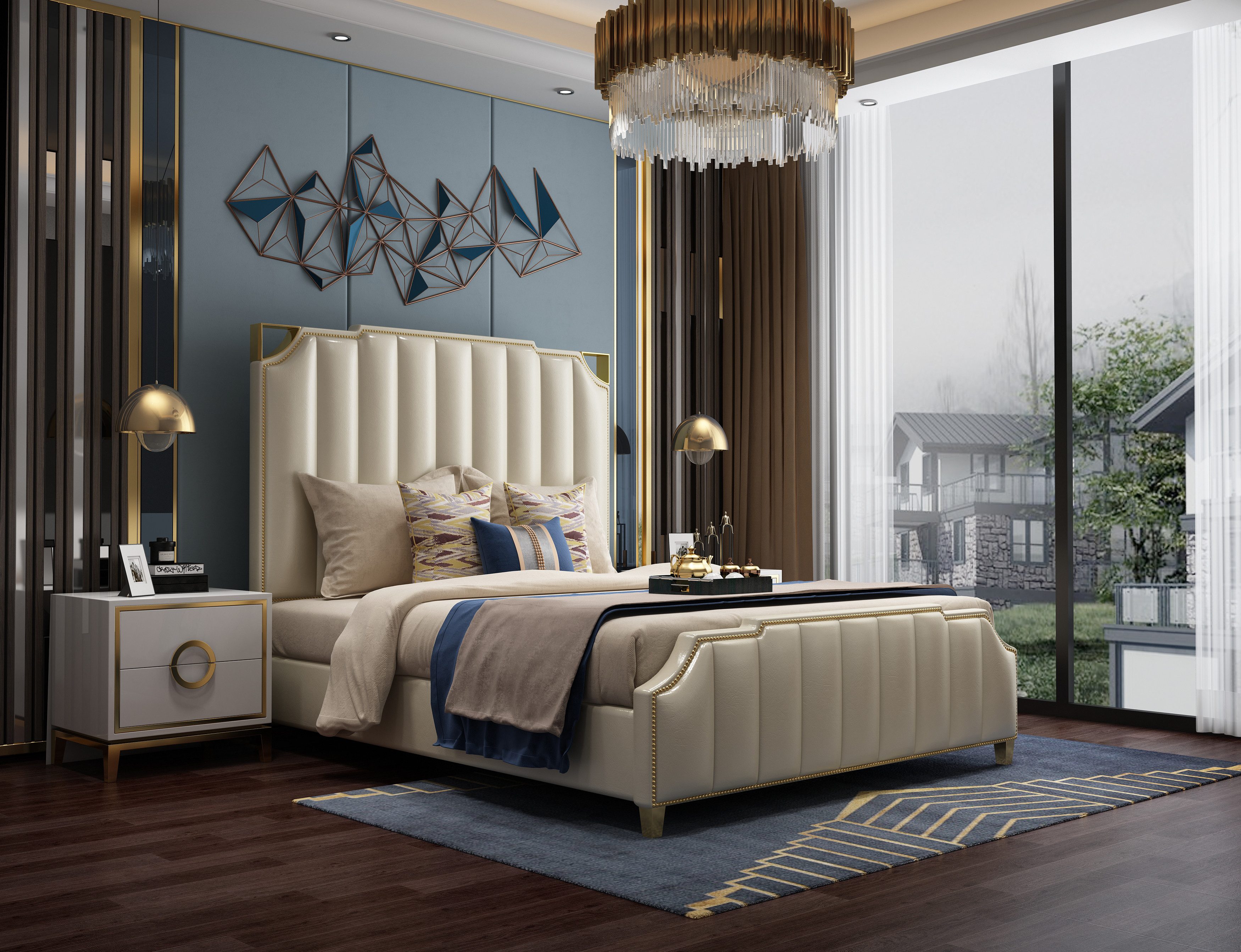 JVmoebel Bett Luxuriöses Doppelbett Dubai aus Holz im Designstil, Made in Europa