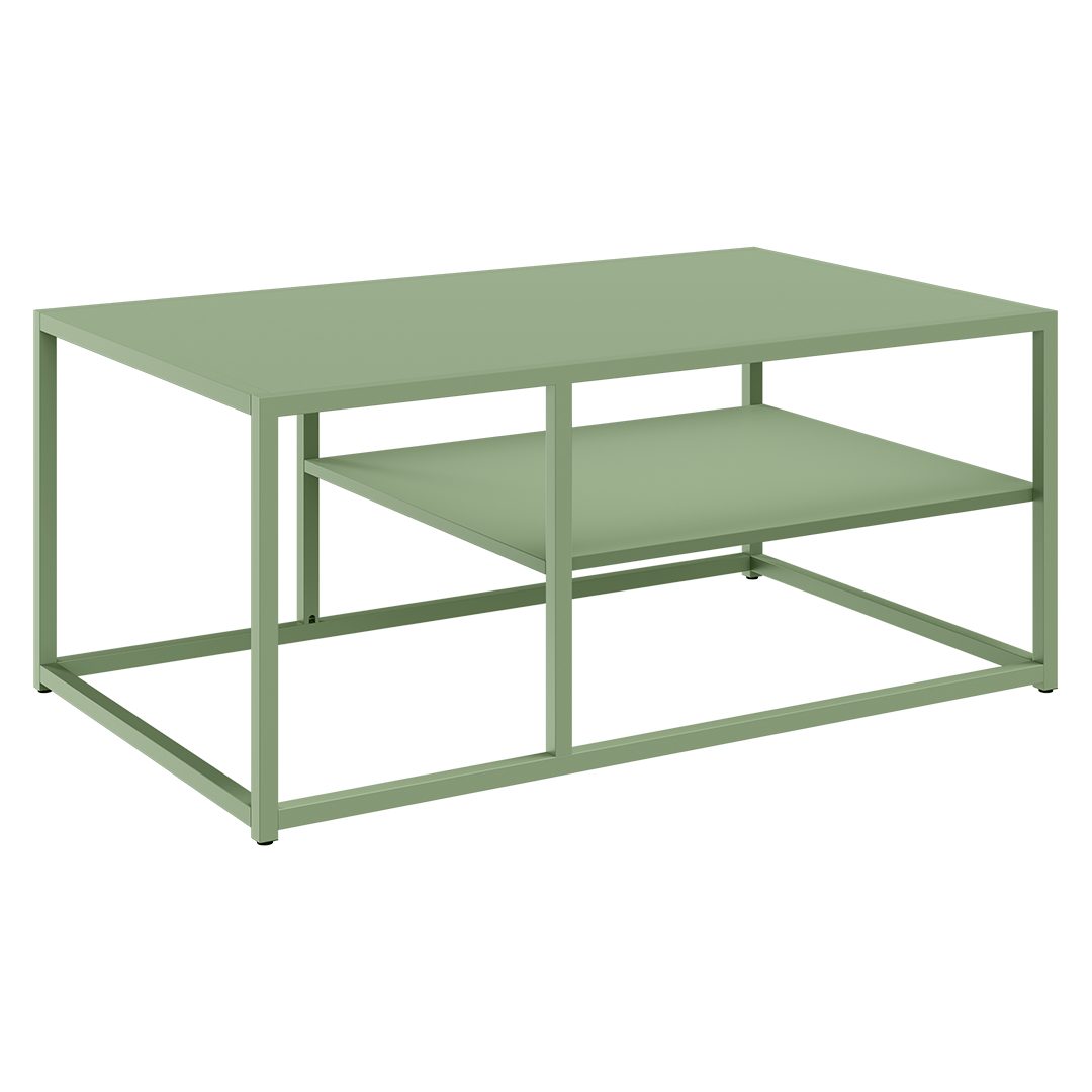 skølm Couchtisch Skadi aus Metall mit 2 Ablagen (Mintgrün), Wohnzimmertisch mit verstellbaren Füßen, 45x100x60 cm (HxTxB)