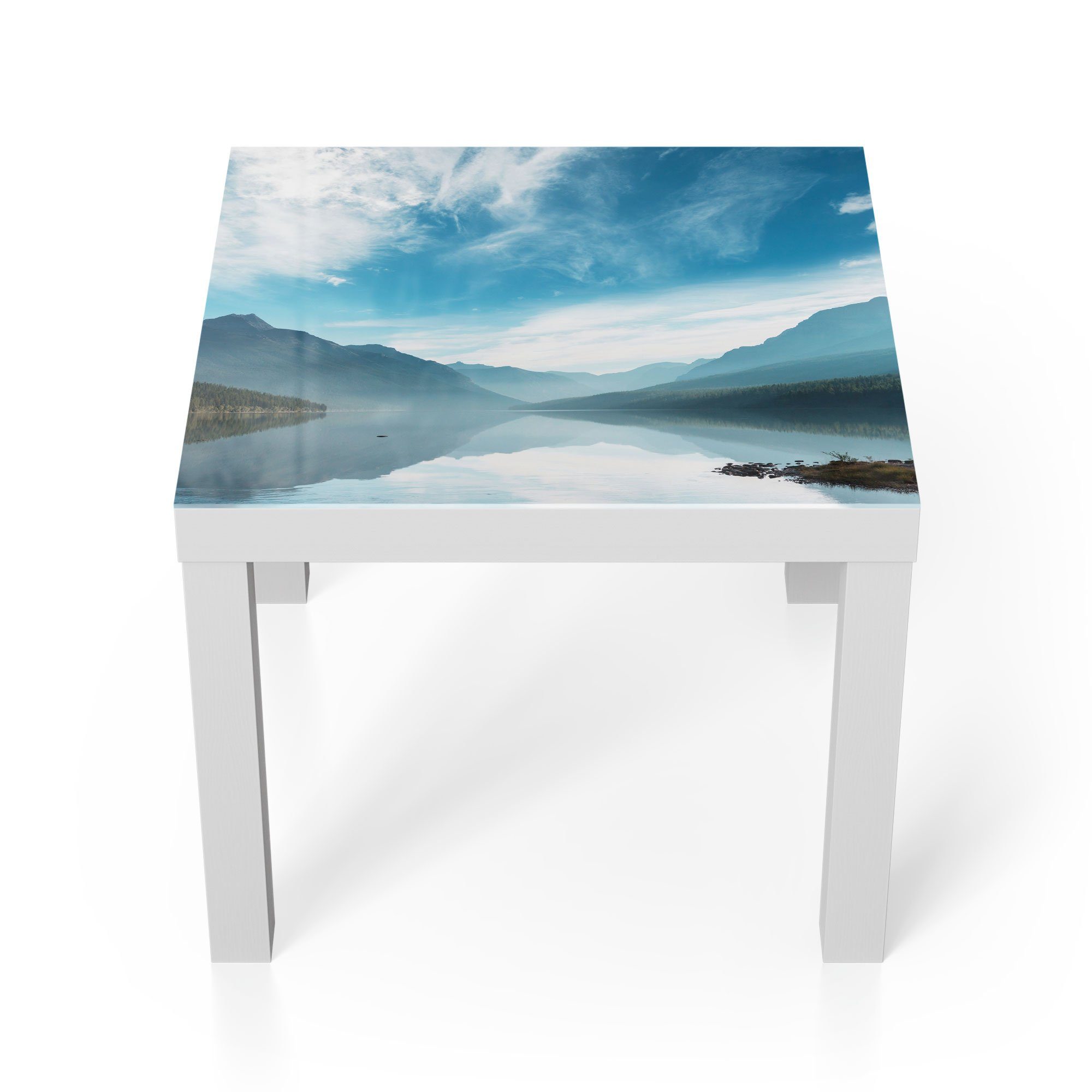 DEQORI Couchtisch 'Blick über Bowman Lake', Glas Beistelltisch Glastisch modern Weiß
