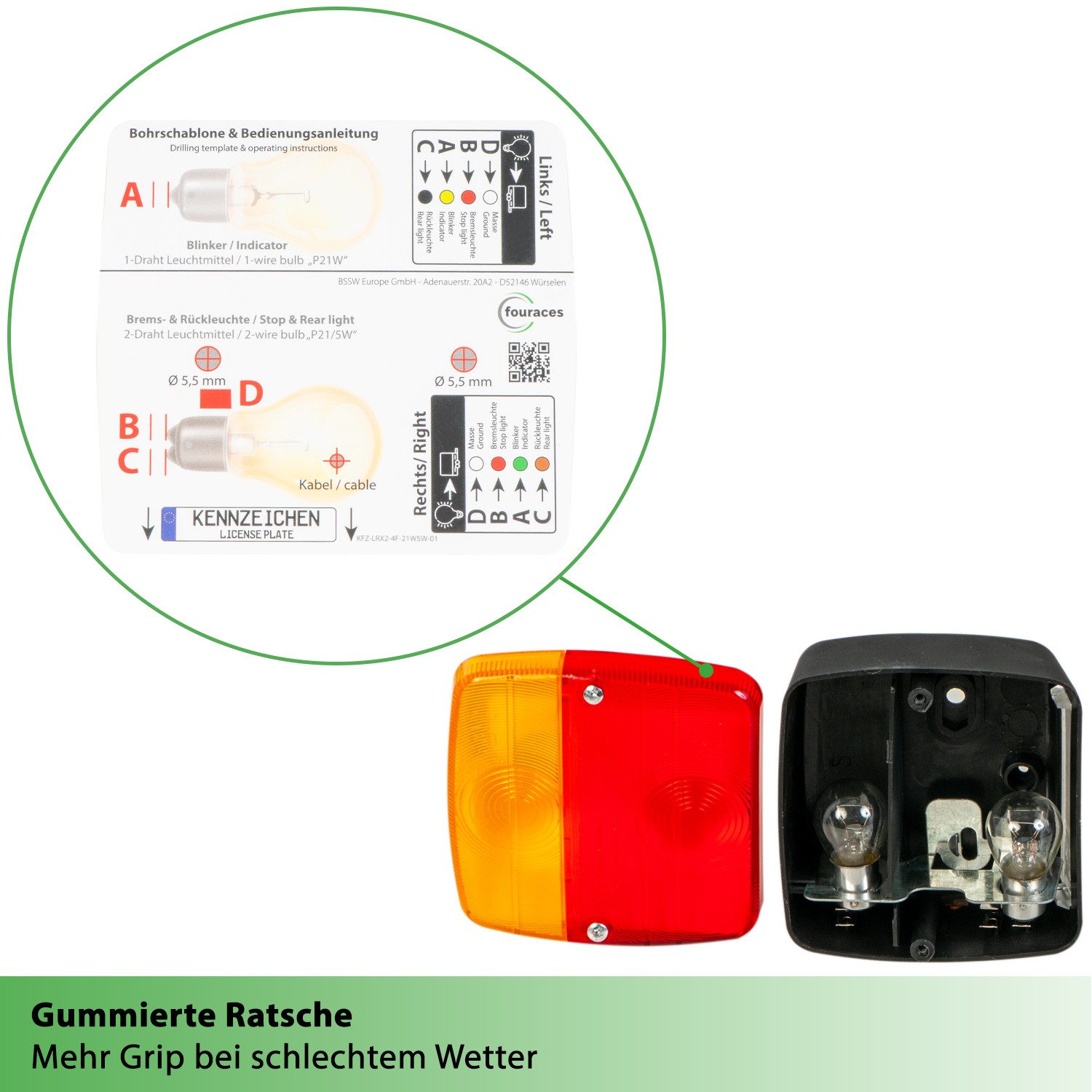 fouraces Anhänger-Rückleuchte KFZ Rücklicht 21W / 5W, 2er Set